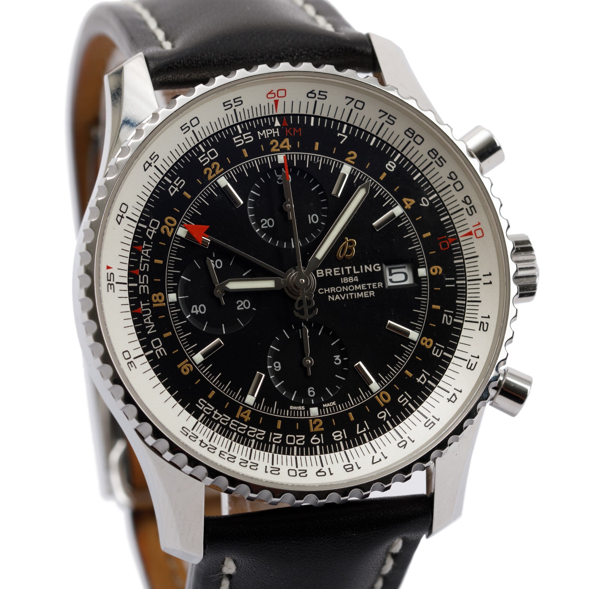 Breitling Stainless Steel Navitimer World GMT 46MM Automatic Watch w/ Box & Papers