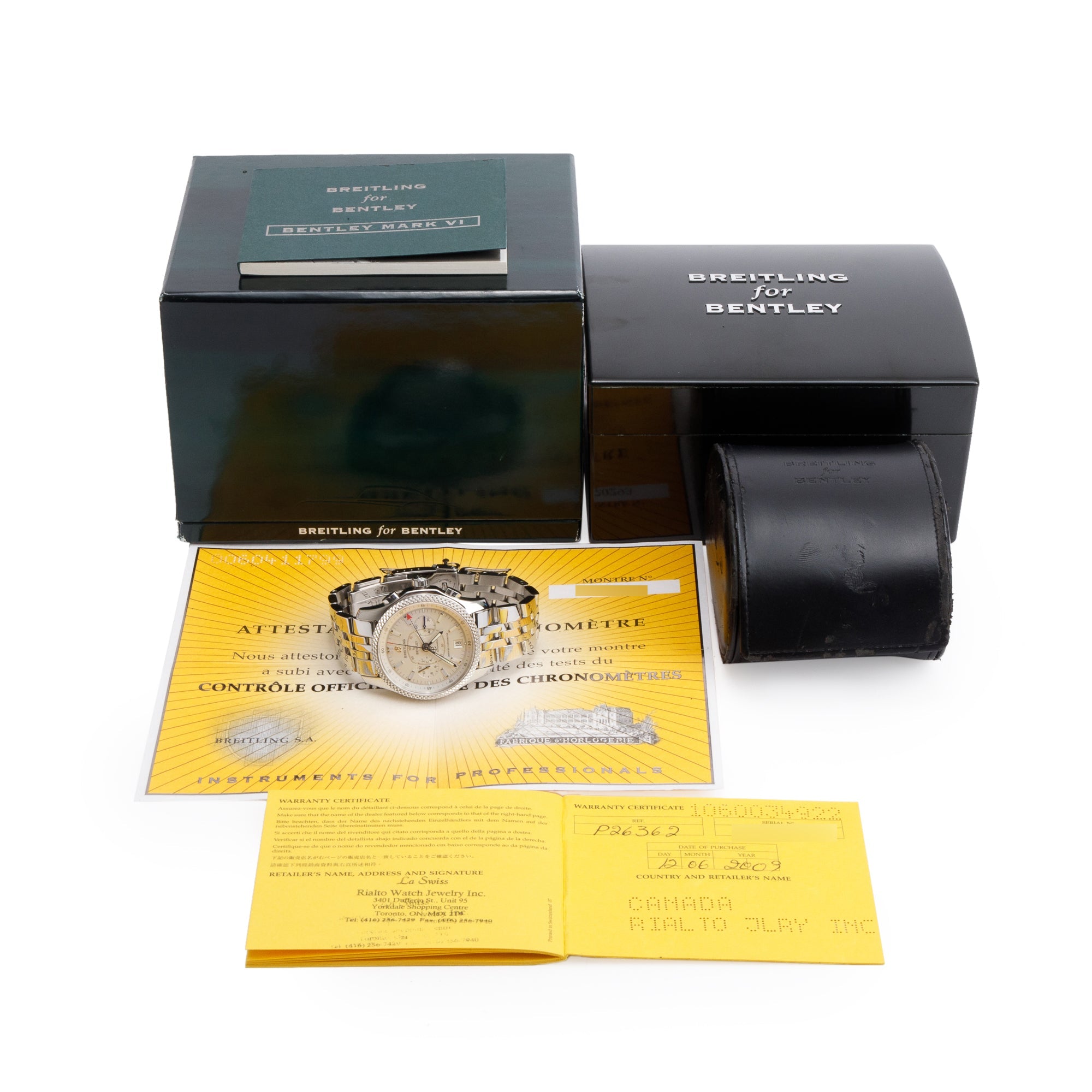 Breitling Stainless Steel Platinum Bezel Bentley Mark VI 42 MM Automatic Chronograph Watch P26362 w/ Box & Papers