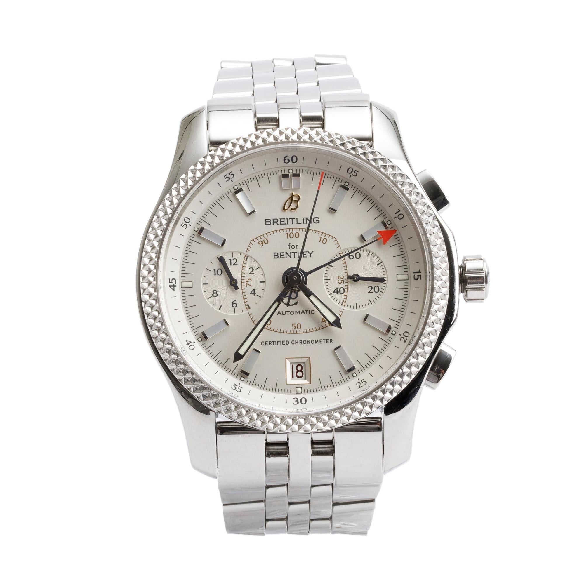 Breitling Stainless Steel Platinum Bezel Bentley Mark VI 42 MM Automatic Chronograph Watch P26362 w/ Box & Papers