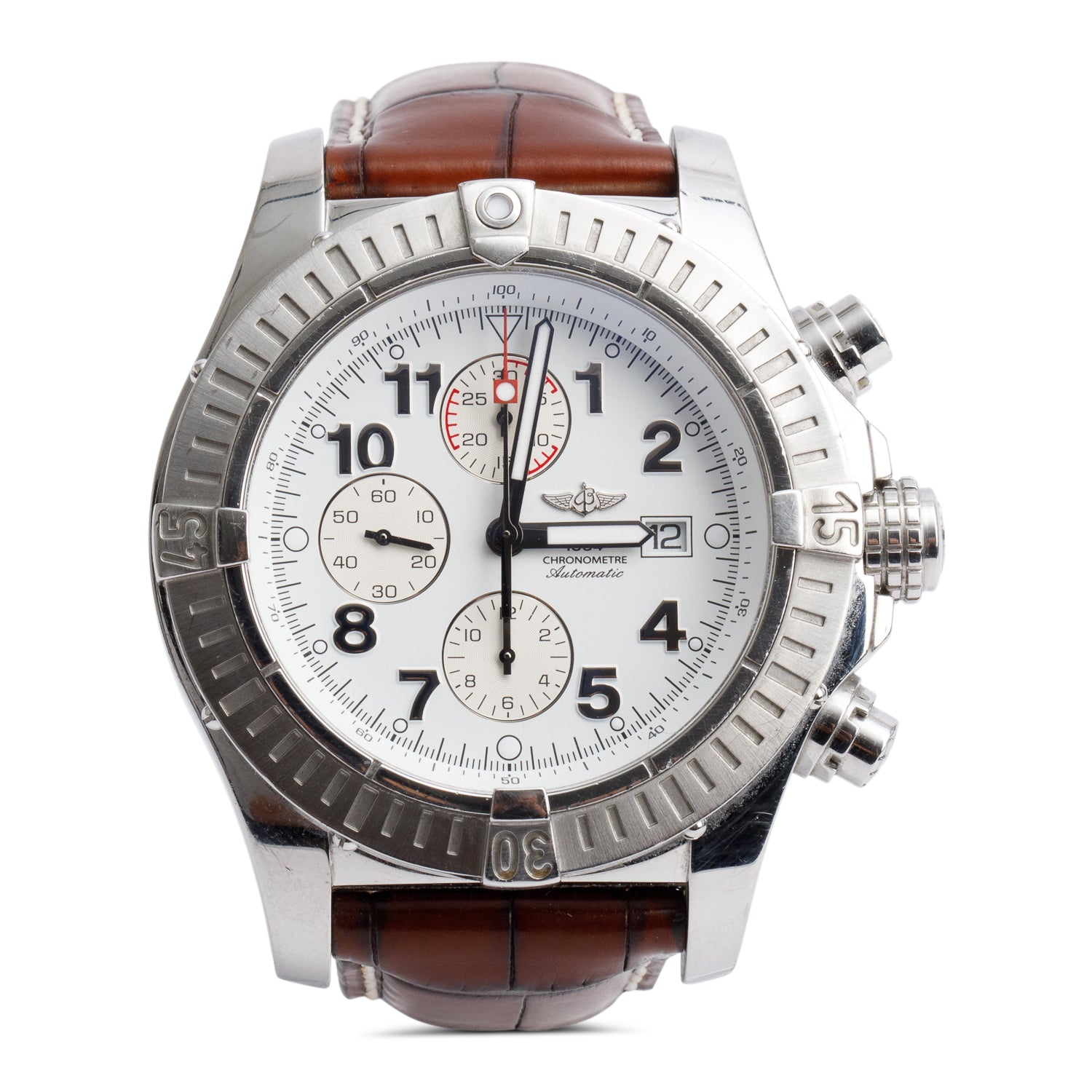 Breitling Stainless Steel Super Avenger 48 MM Automatic Chronograph Watch White Dial A13370 w/ Box, Papers & Extra Strap