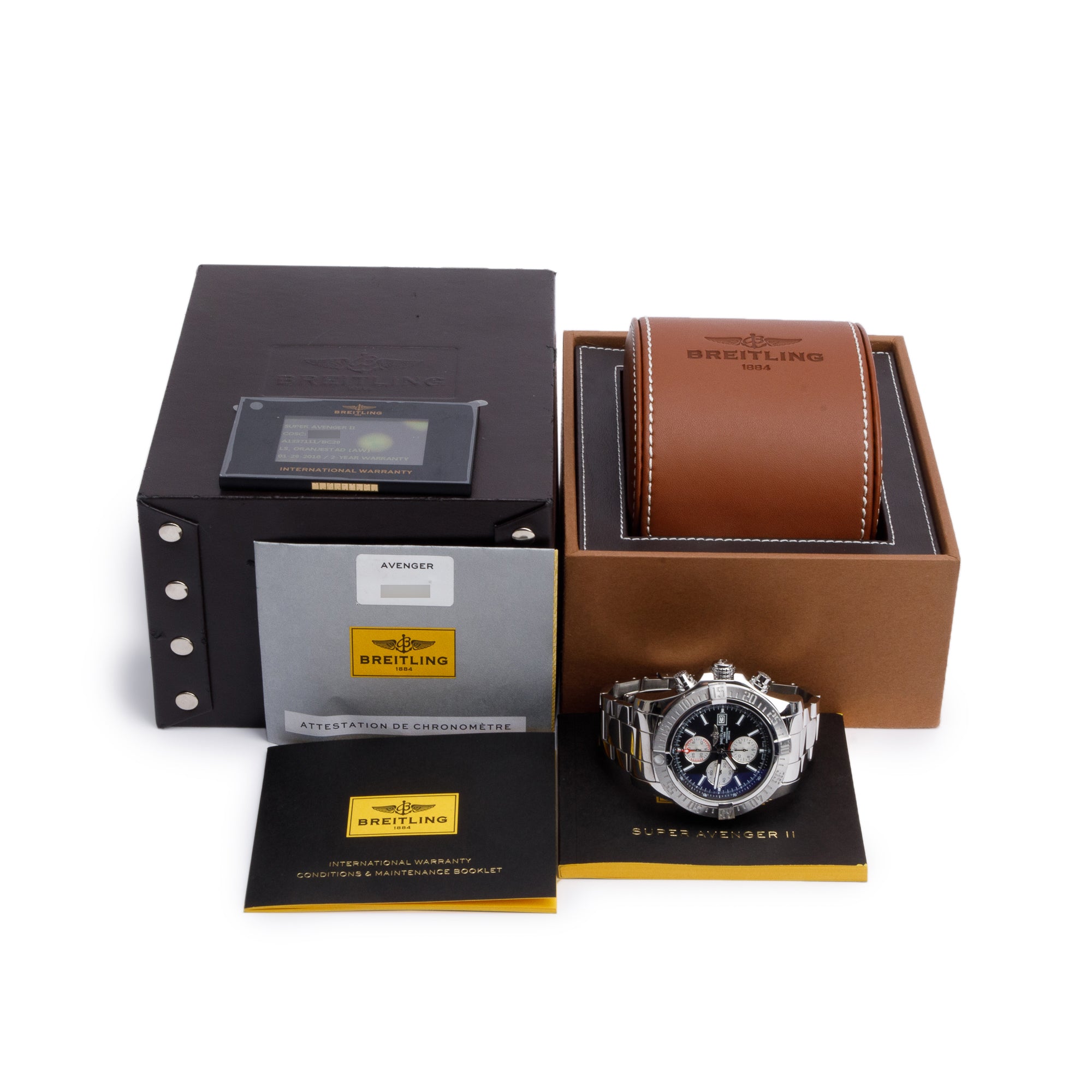 Breitling Stainless Steel Super Avenger II 48 MM Automatic Chronograph Watch Black Dial A13371 w/ Box & Papers