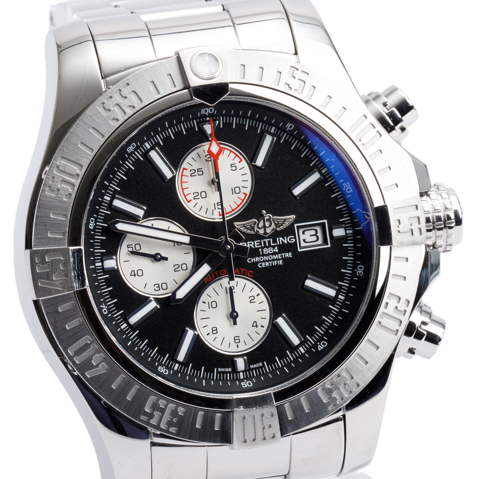 Breitling Stainless Steel Super Avenger II 48 MM Automatic Chronograph Watch Black Dial A13371 w/ Box & Papers