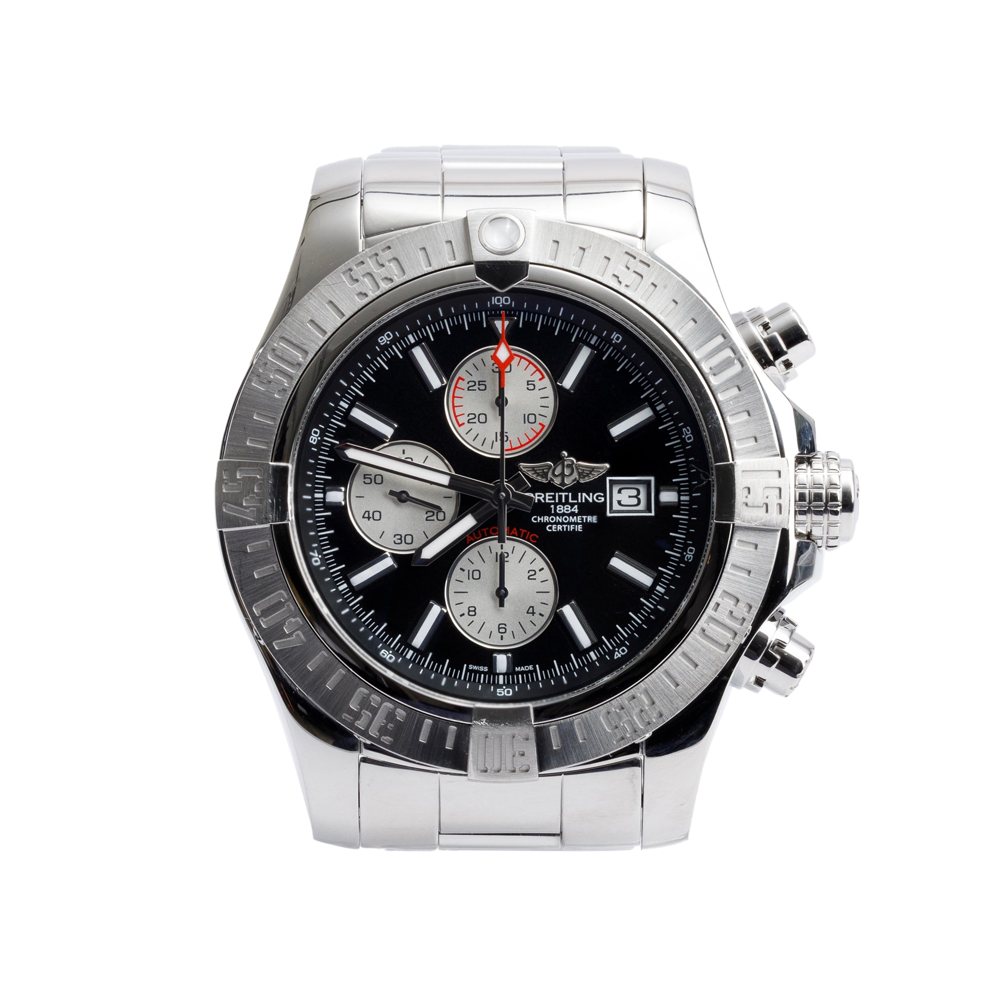 Breitling Stainless Steel Super Avenger II 48 MM Automatic Chronograph Watch Black Dial A13371 w/ Box & Papers