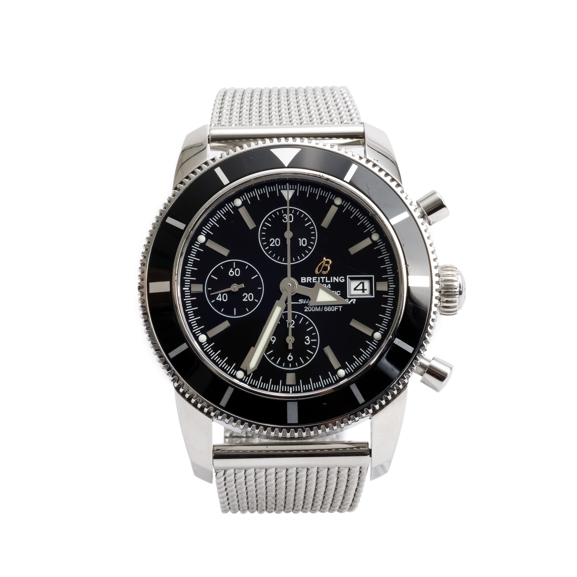 Breitling Stainless Steel Superocean Heritage 46 MM Automatic Chronograph Black Dial Watch A13320 w/ Box