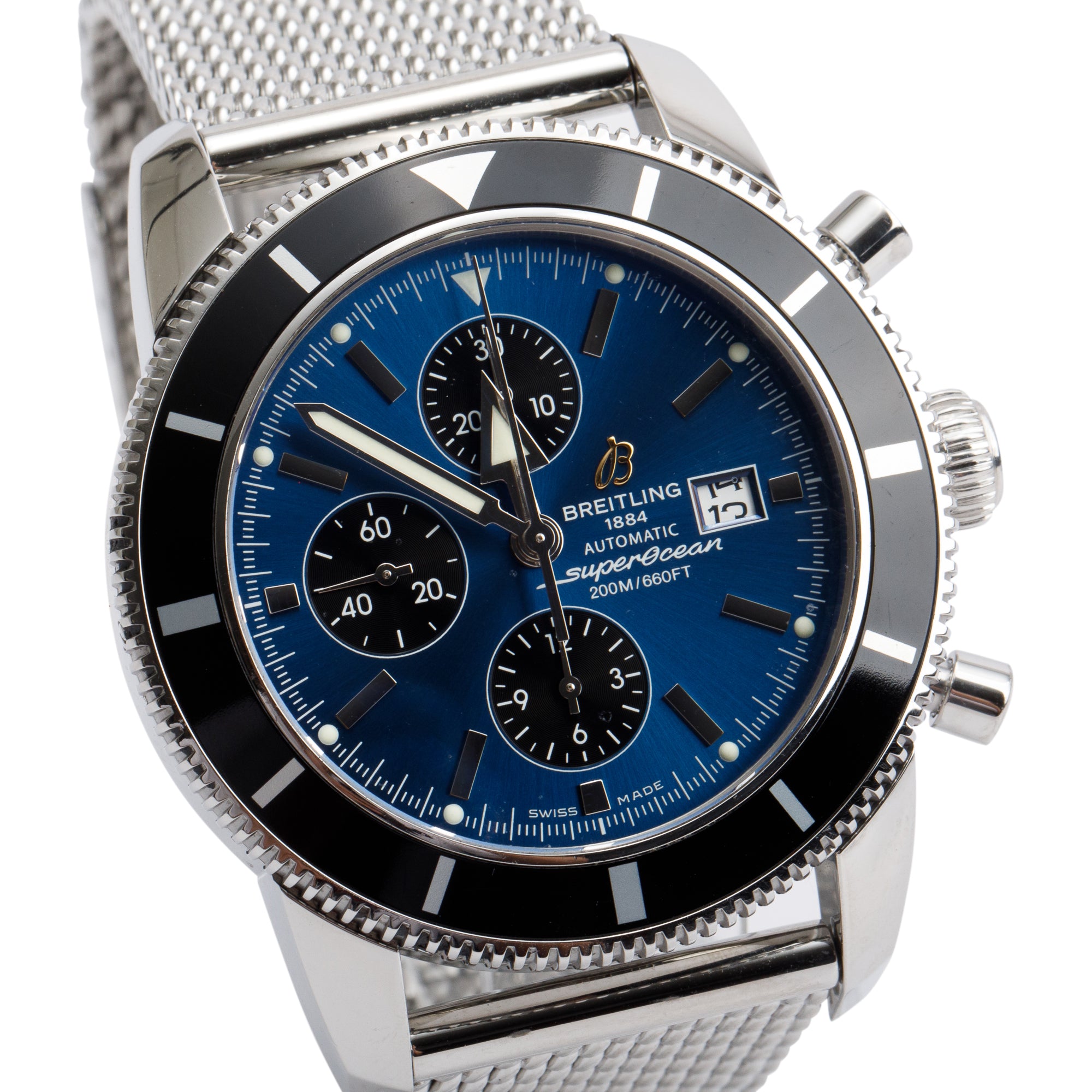 Breitling Stainless Steel Superocean Heritage 46 MM Automatic Chronograph Blue Dial Watch A13320 w/ Box & Papers