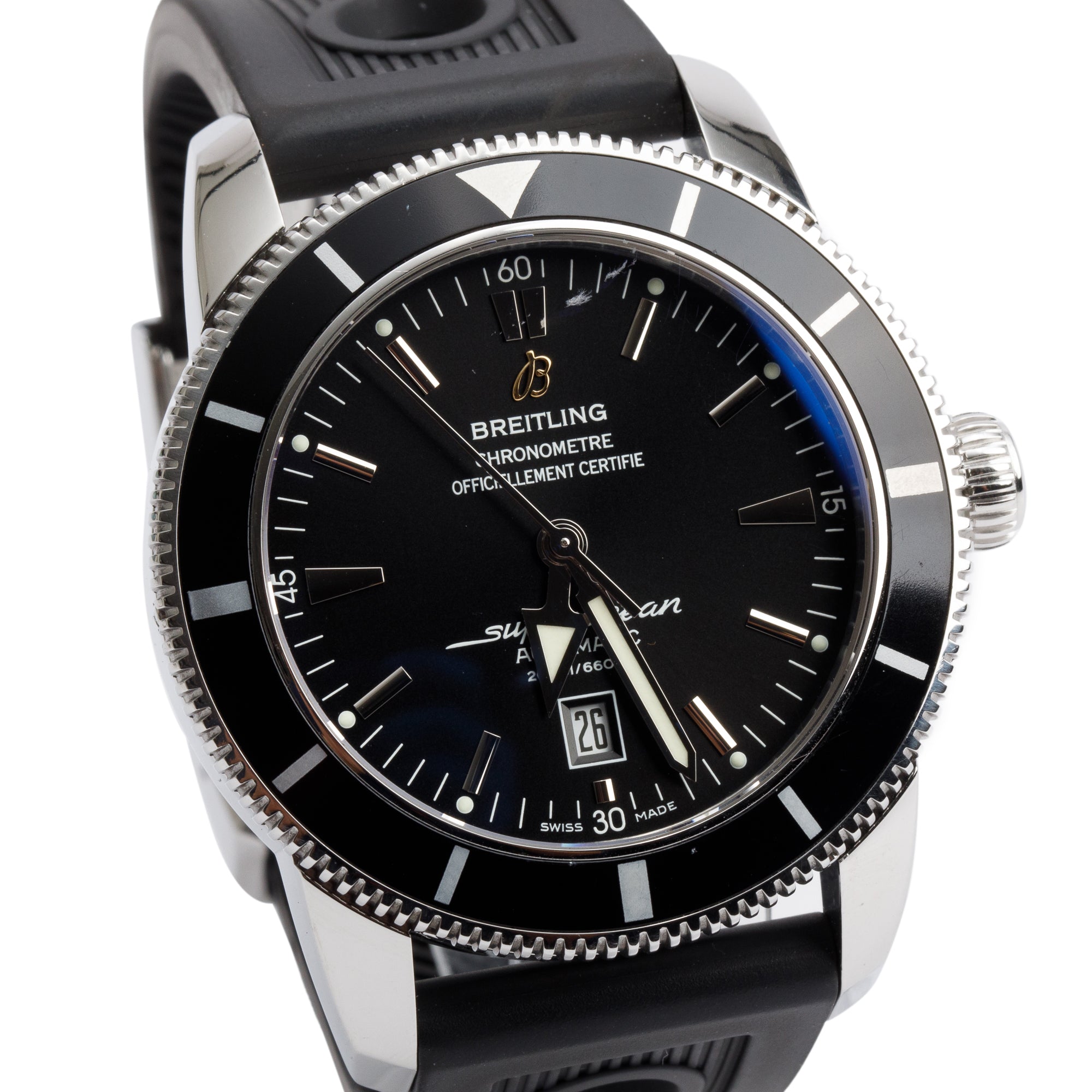 Breitling Stainless Steel Superocean Heritage 46 MM Automatic Chronograph Watch Black Dial A17320