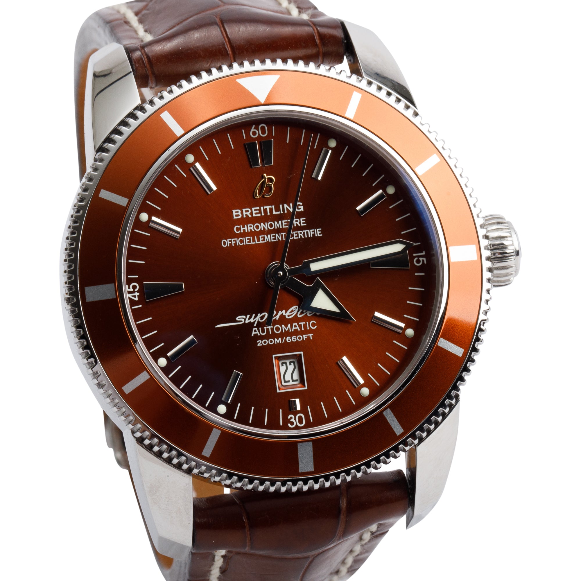 Breitling Stainless Steel Superocean Heritage 46 MM Automatic Chronograph Watch Bronze Dial A17320 w/ Box, Papers & Extra Strap