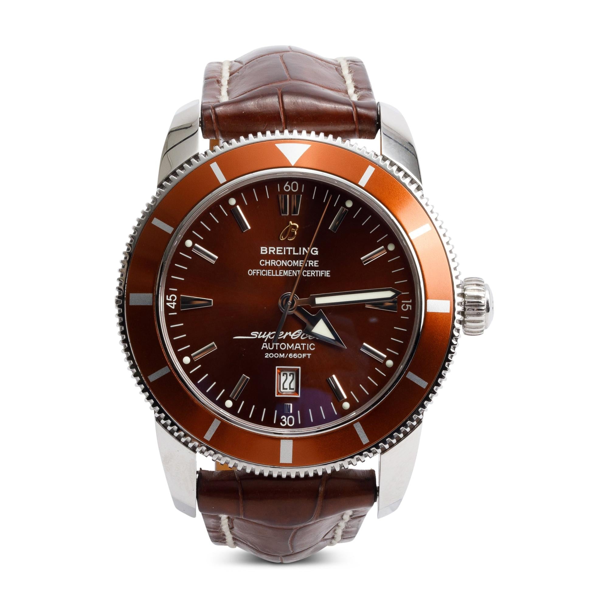Breitling Stainless Steel Superocean Heritage 46 MM Automatic Chronograph Watch Bronze Dial A17320 w/ Box, Papers & Extra Strap