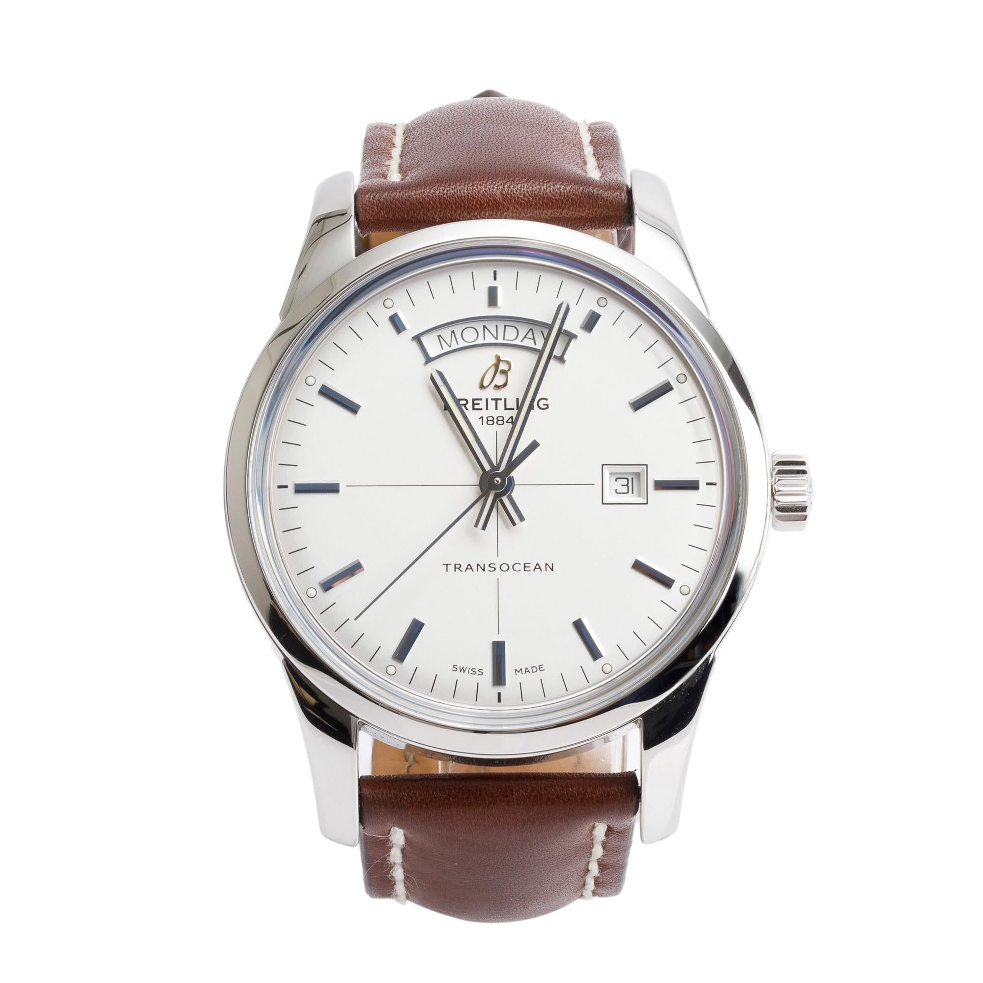 Breitling Stainless Steel Transocean Day & Date 43 MM Automatic Watch A45310 w/ Box & Papers