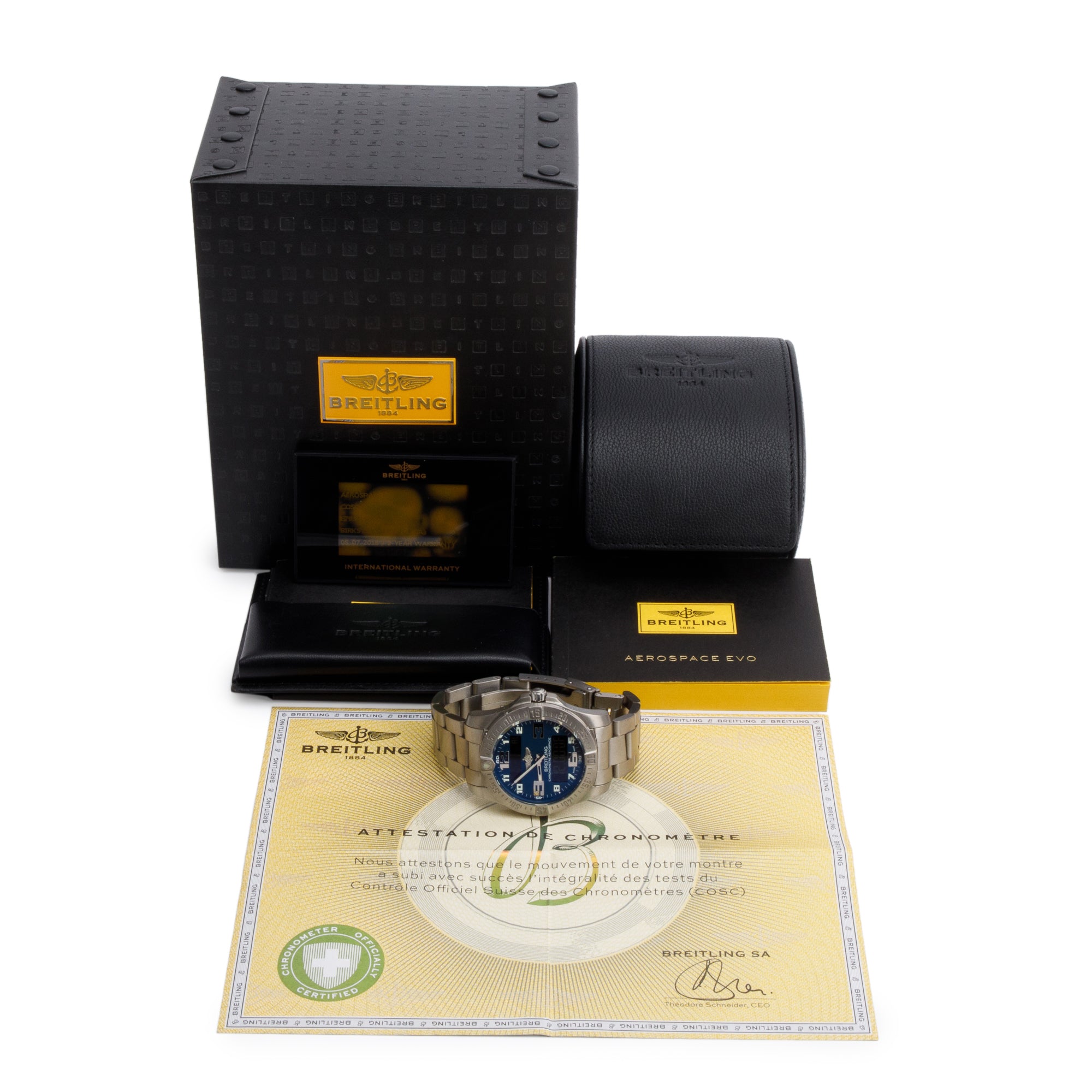 Breitling Titanium Aerospace EVO 43 MM Quartz Watch Blue Dial E79363 w/ Box & Papers