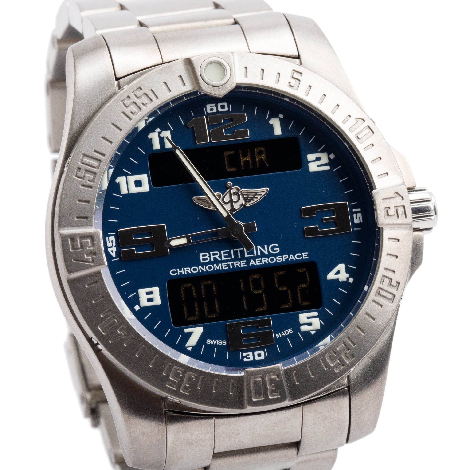 Breitling Titanium Aerospace EVO 43 MM Quartz Watch Blue Dial E79363 w/ Box & Papers