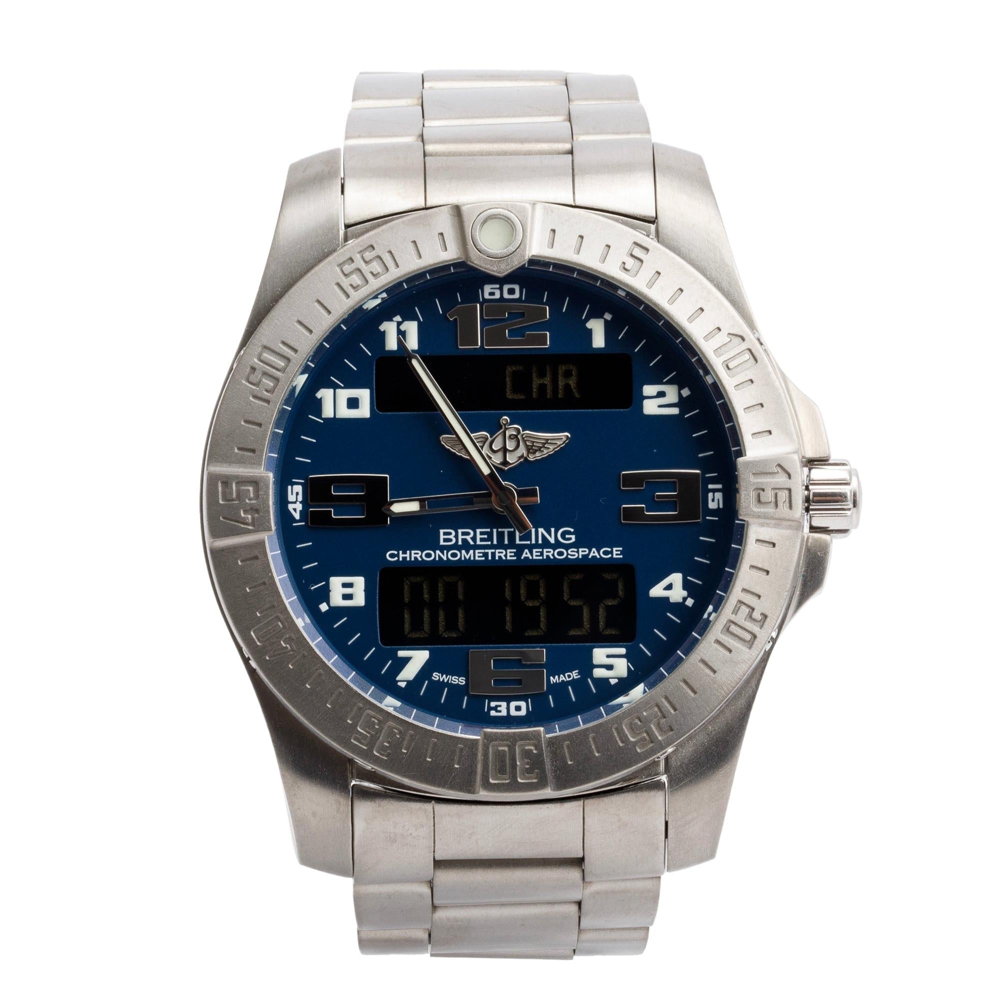 Breitling Titanium Aerospace EVO 43 MM Quartz Watch Blue Dial E79363 w/ Box & Papers