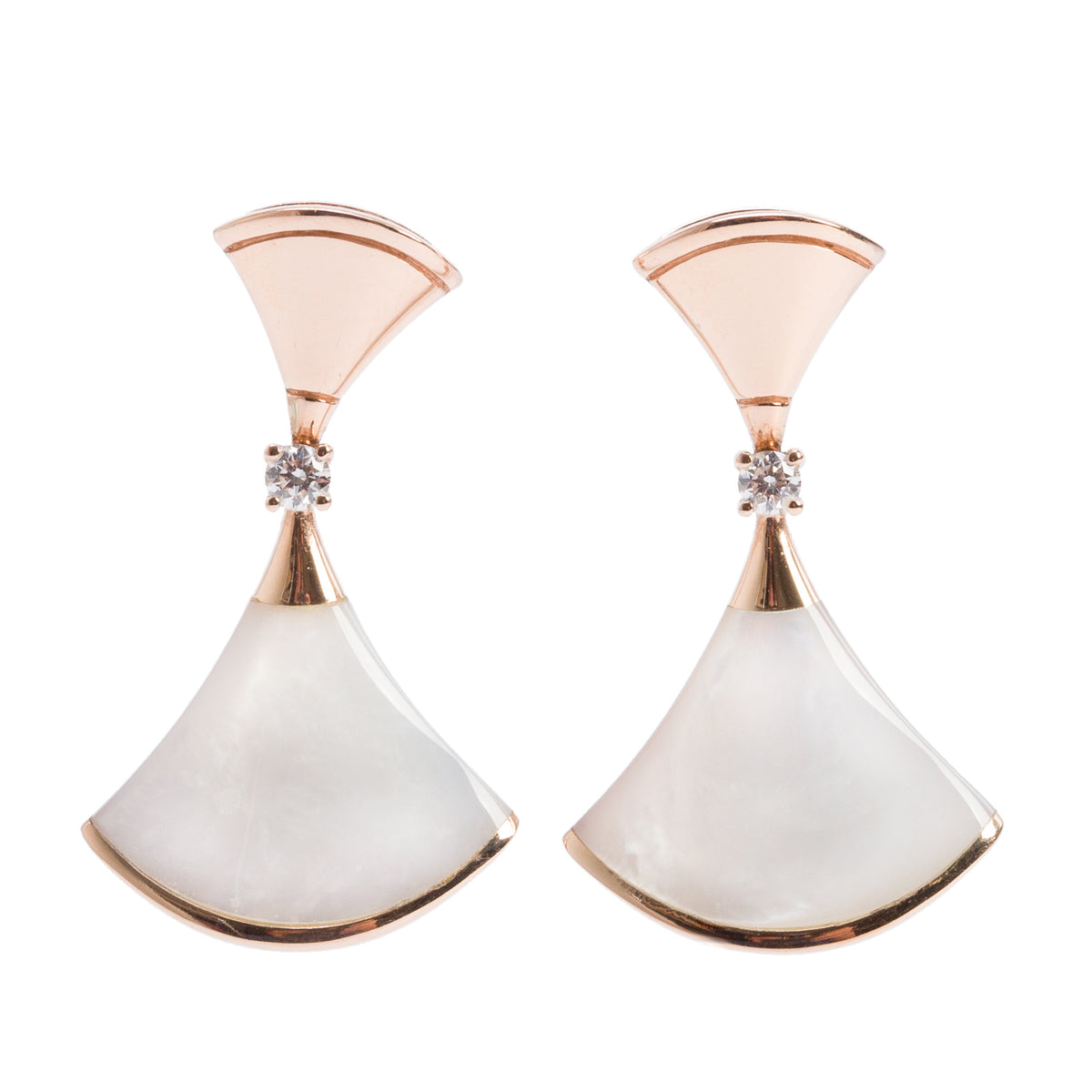 BVLGARI 18k Rose Gold Mother of Pearl & Diamond Diva's Dream Earrings w/ Box