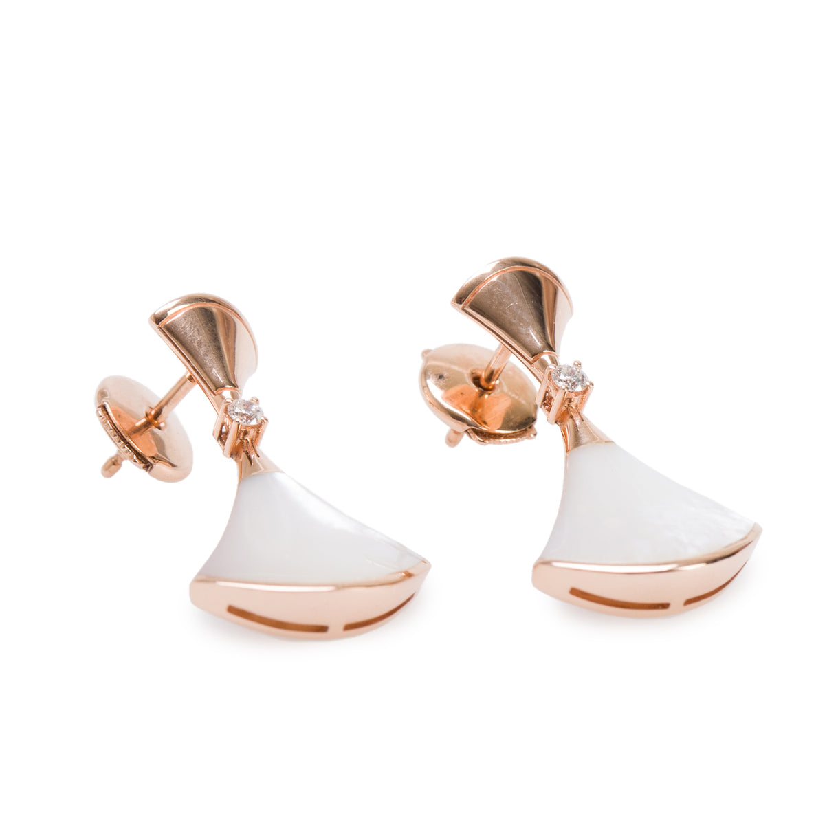 BVLGARI 18k Rose Gold Mother of Pearl & Diamond Diva's Dream Earrings w/ Box