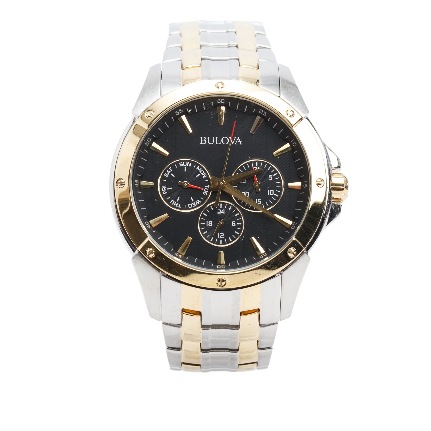 Bulova Two-Tone Stainless Steel Classic 43 MM Quartz Watch Black Dial 98C120