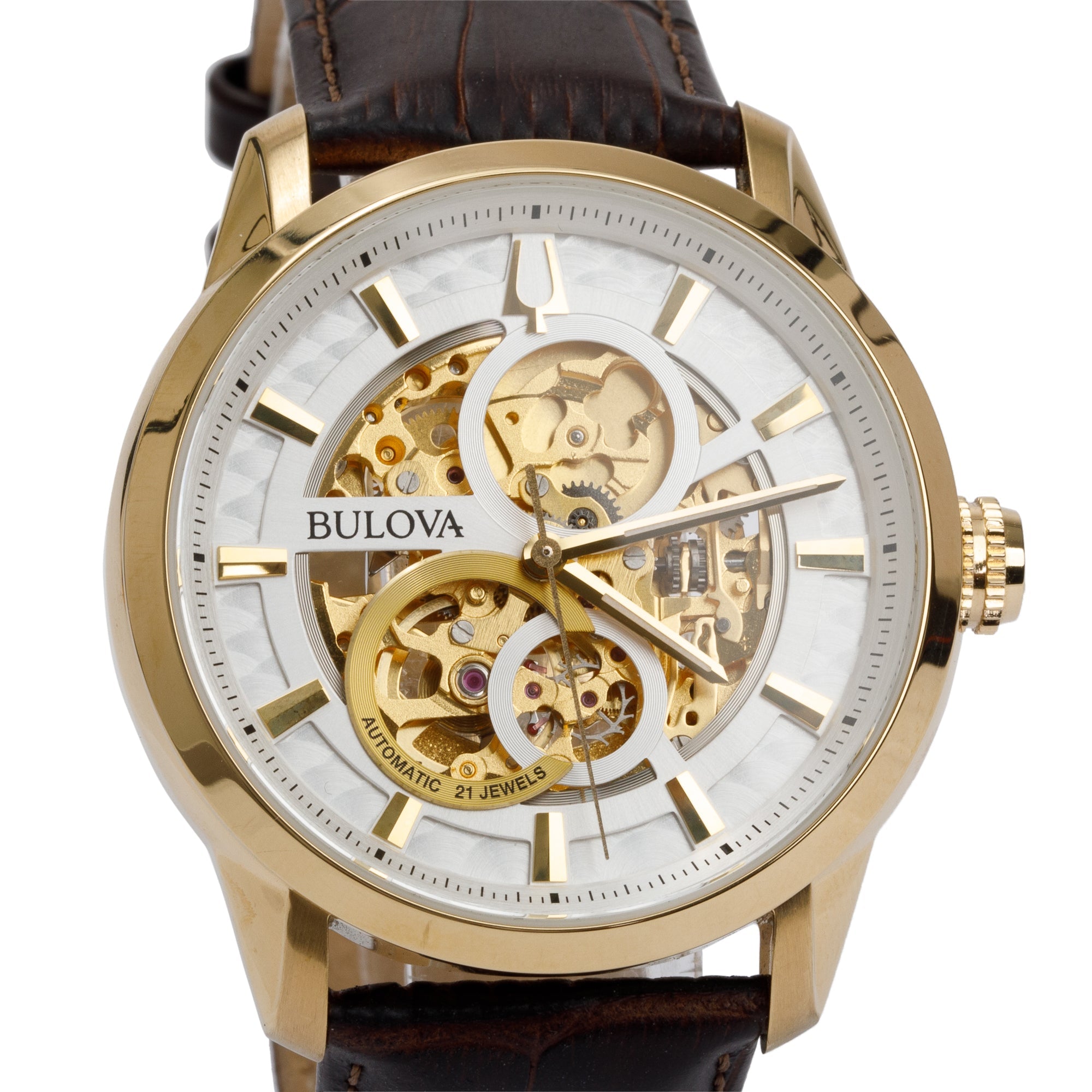 Bulova Gold Tone Stainless Steel Sutton Classic 43 MM Automatic Watch w/ Box