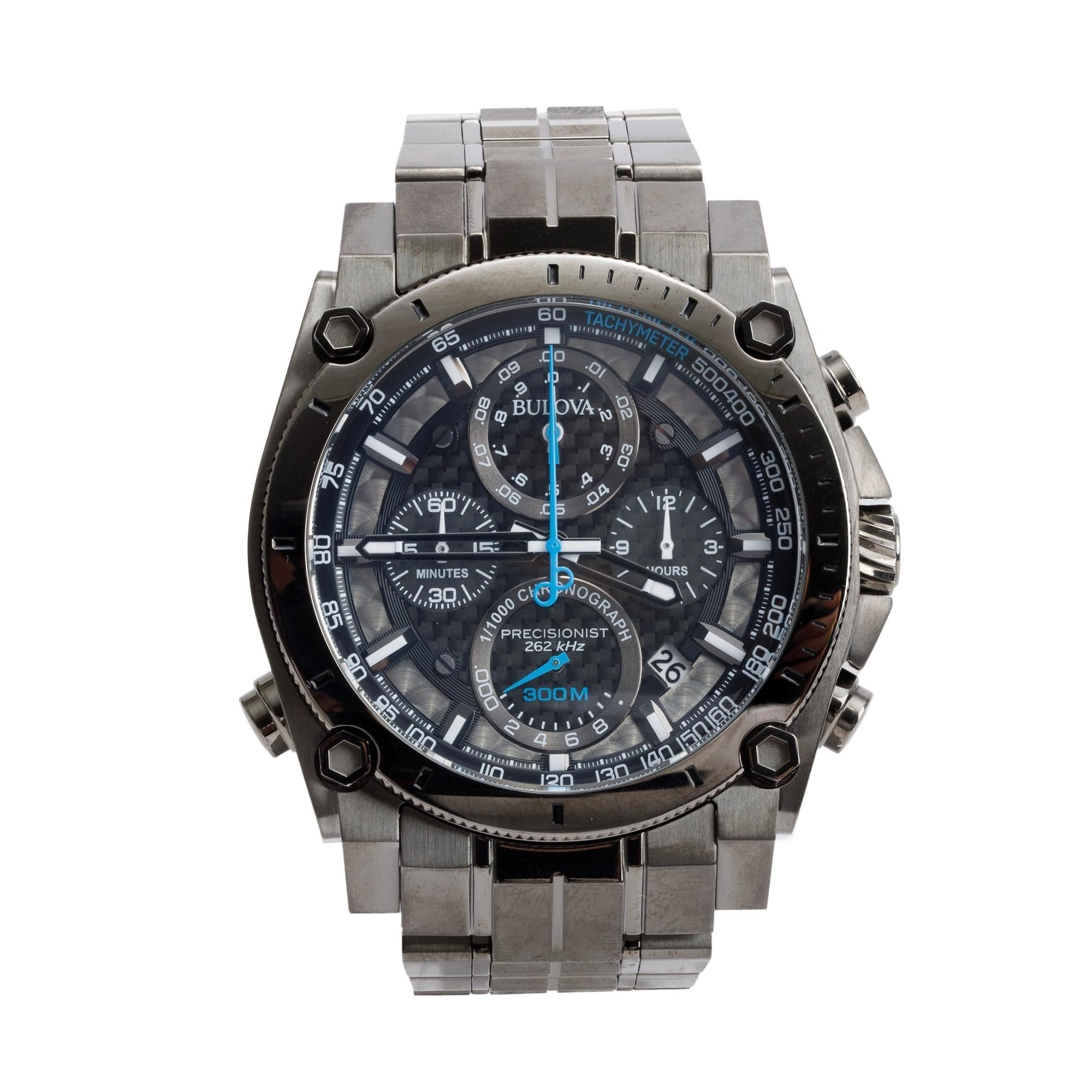 Bulova Grey PVD Stainless Steel Precisionist 46.5 MM Chronograph Quartz Watch 98B229 w/ Box
