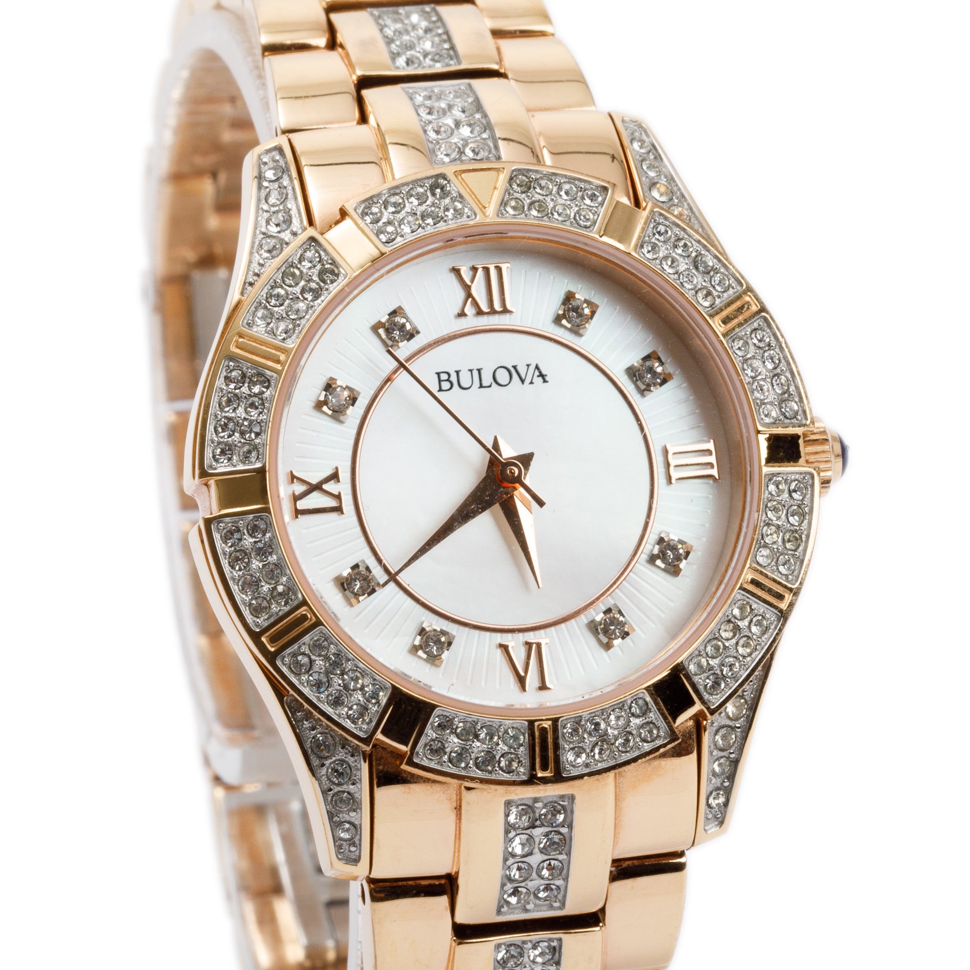 Bulova Rose Gold Plated Stainless Steel Crystal Accent 30.5 MM Quartz Watch