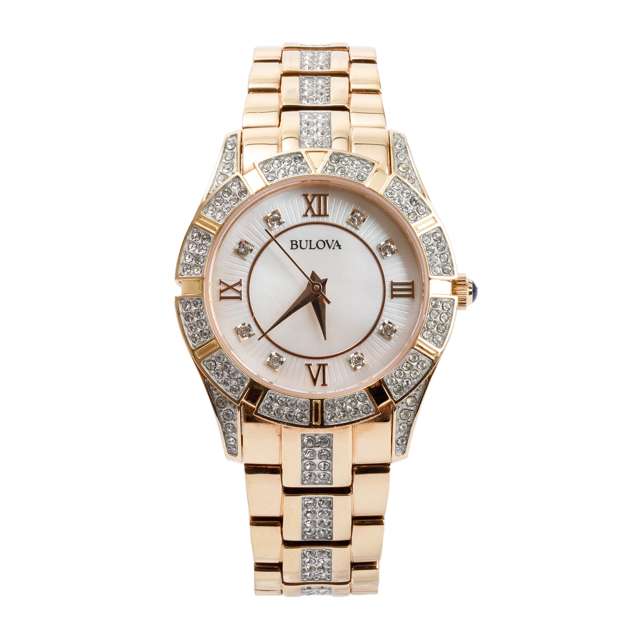 Bulova Rose Gold Plated Stainless Steel Crystal Accent 30.5 MM Quartz Watch