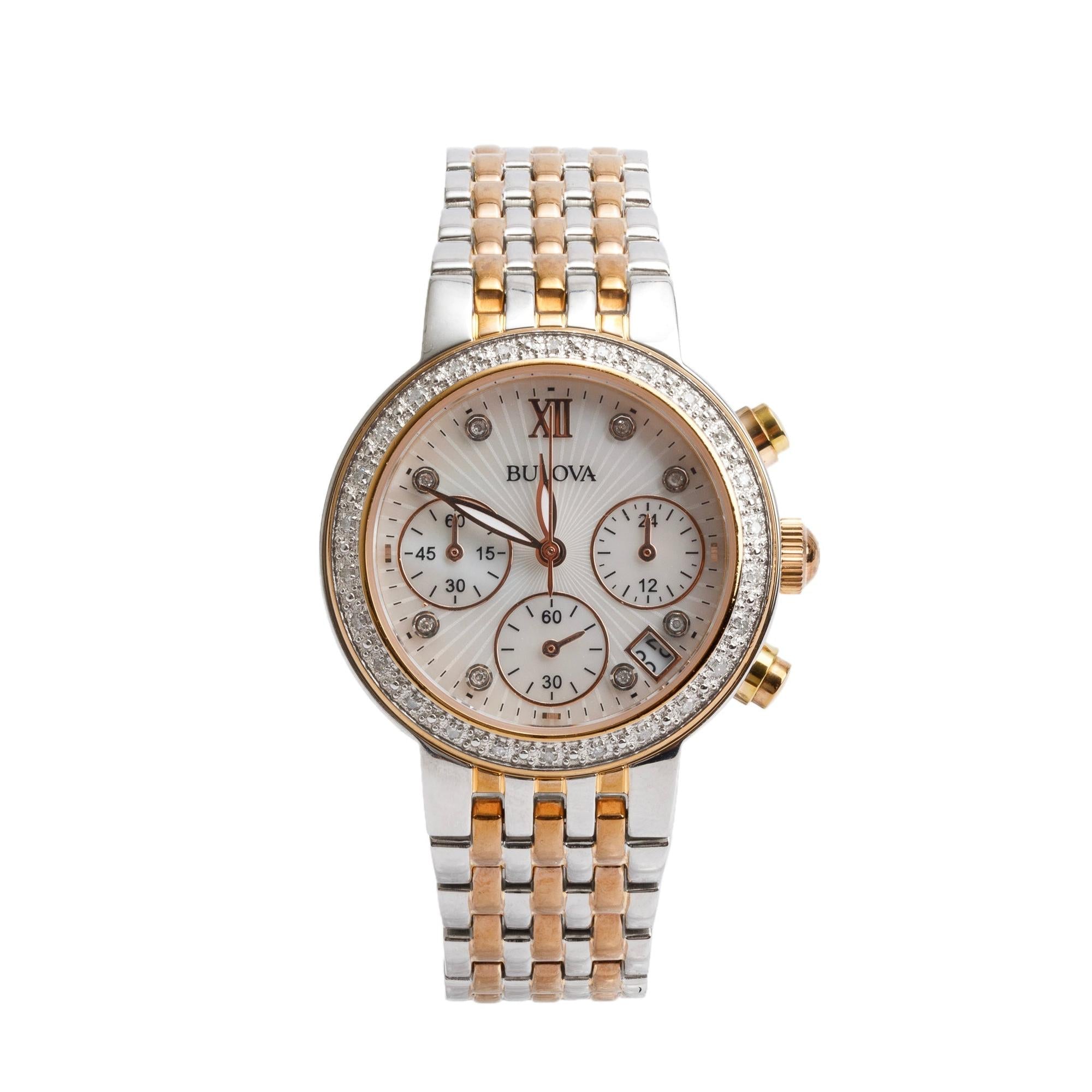 Bulova Rose Gold-Plated & Stainless Steel Diamond Maiden Lane 30 MM Chronograph Watch 98R215