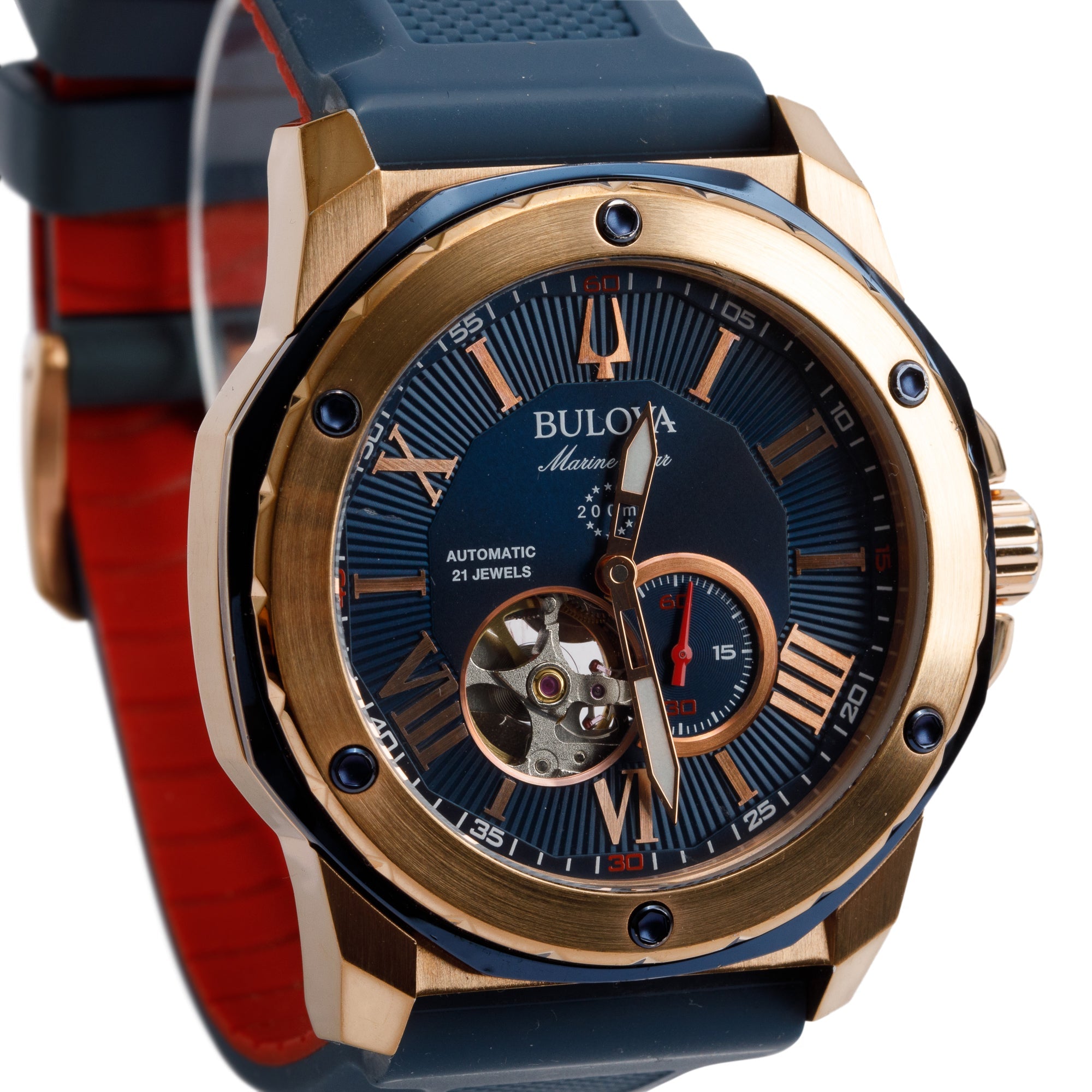 Bulova Rose Gold-Plated Stainless Steel Marine Star 44MM Automatic Watch 98A227 w/ Box & Papers