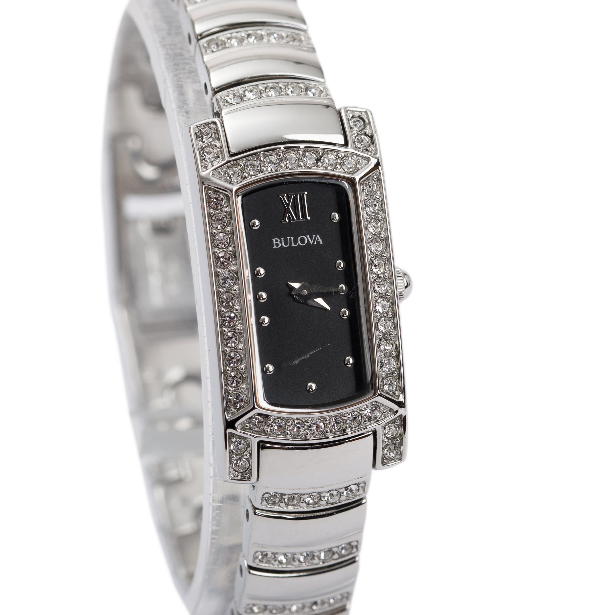 Bulova Stainless Steel Crystal Accent Rectangular Watch