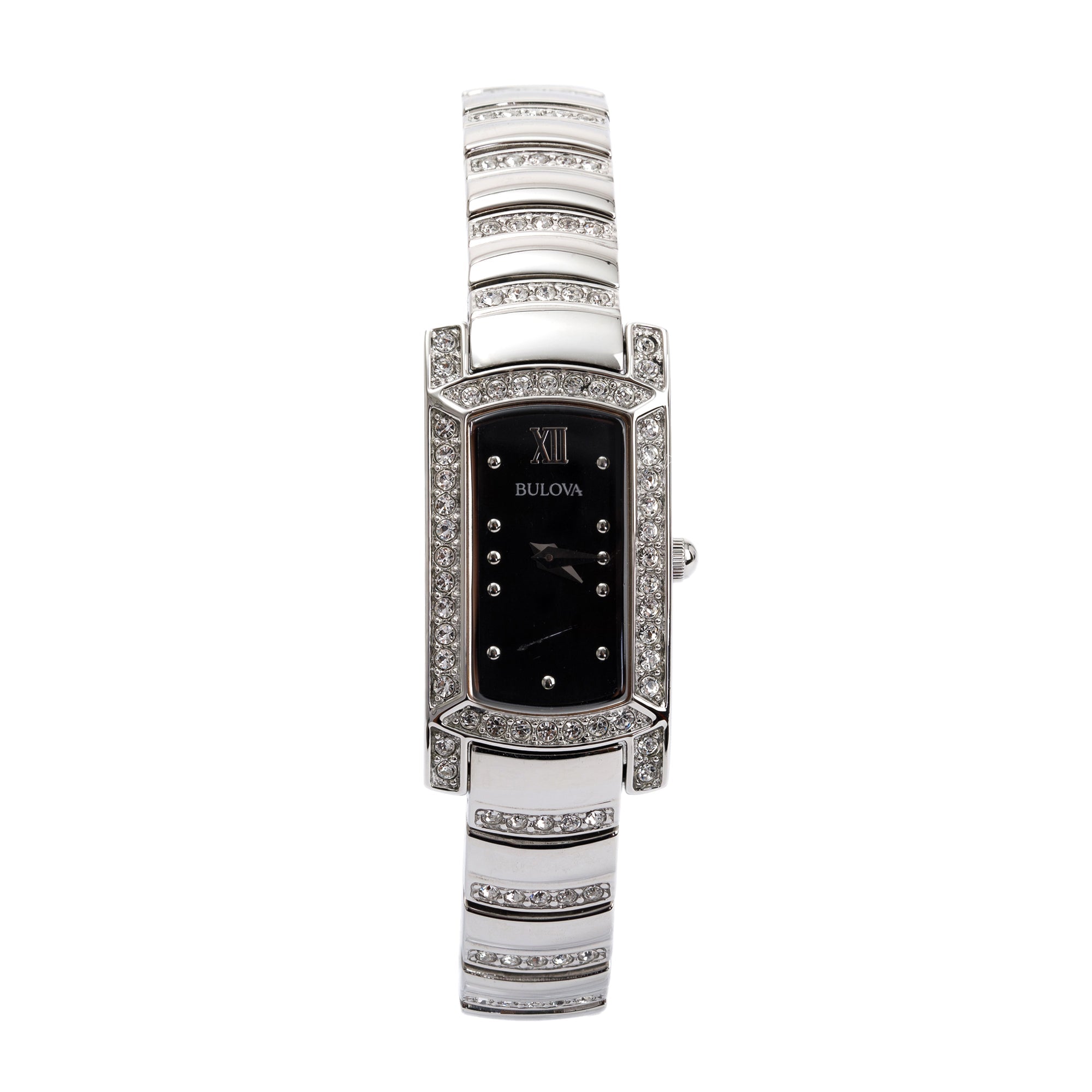 Bulova Stainless Steel Crystal Accent Rectangular Watch