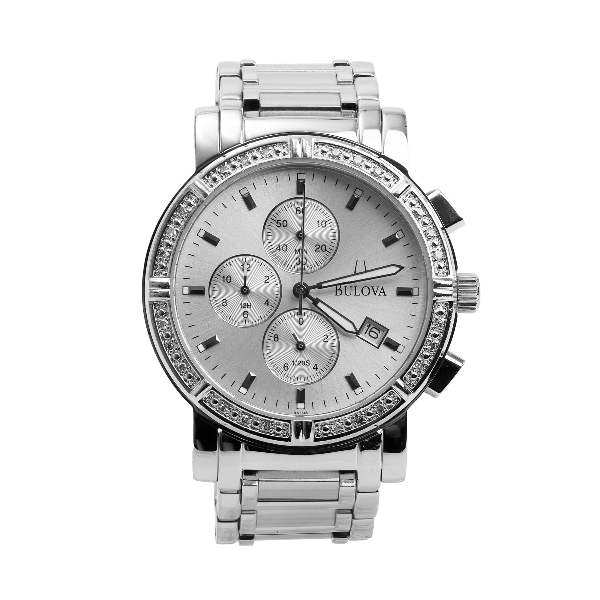 Bulova Stainless Steel Diamond Chronograph 39 MM Quartz Watch