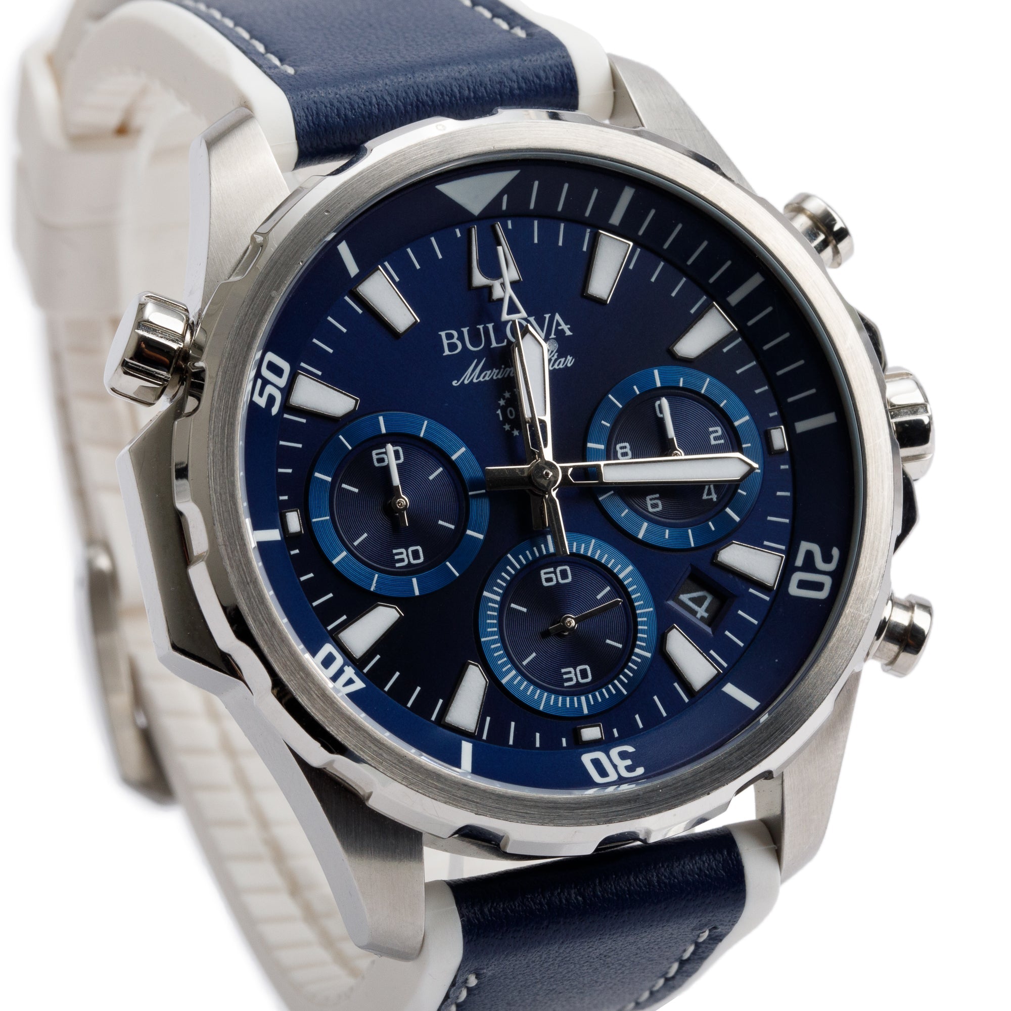 Bulova Stainless Steel Marine Star 43 MM Chronograph Quartz Watch 96B287