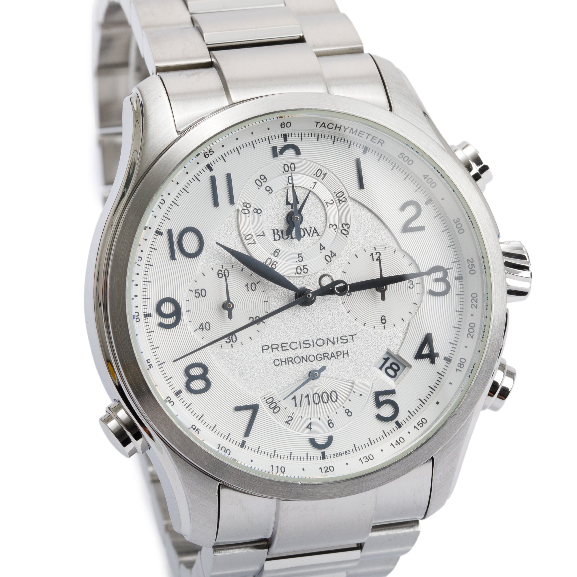 Bulova Stainless Steel Precisionist Chronograph 46.5 MM Quartz Watch w/ Box