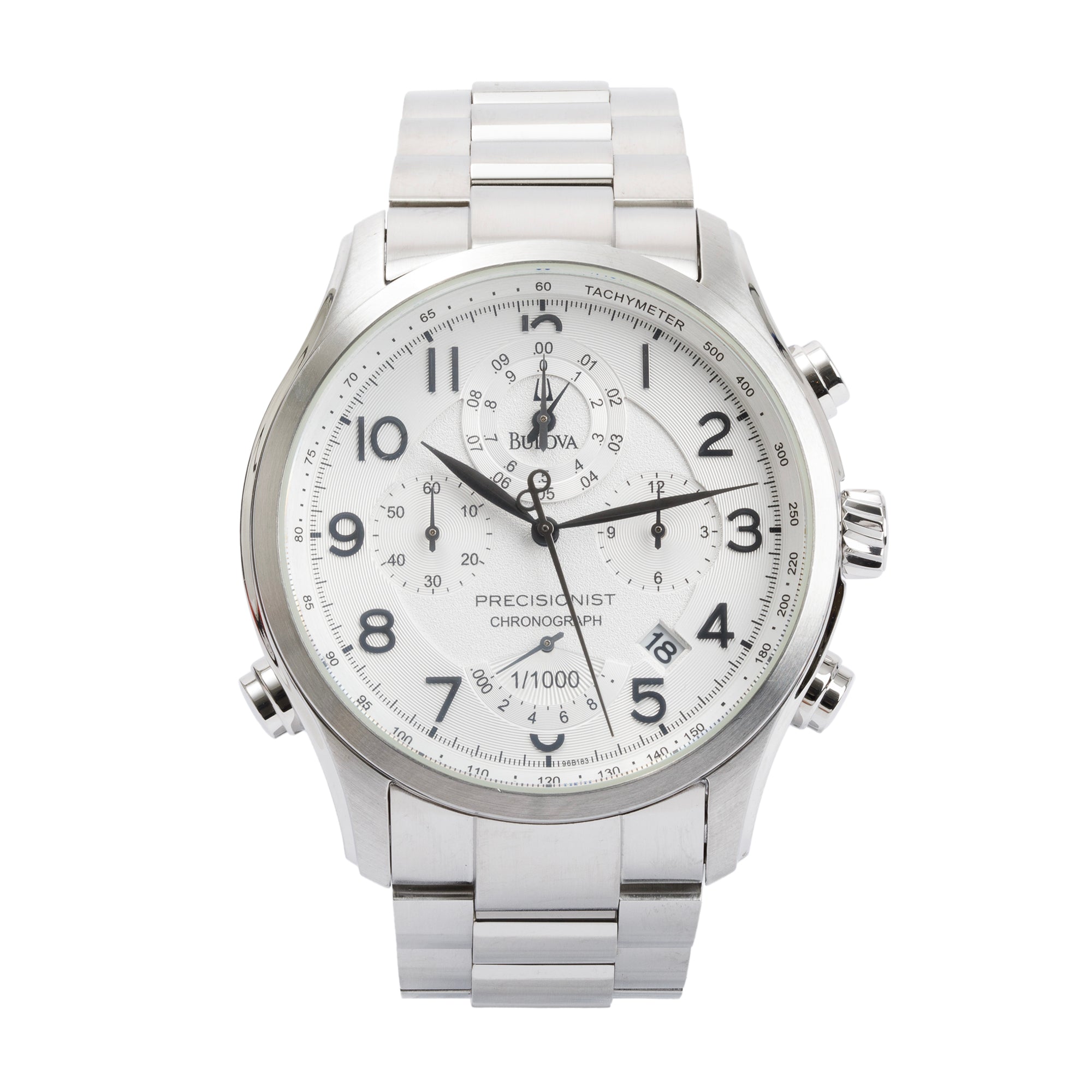 Bulova Stainless Steel Precisionist Chronograph 46.5 MM Quartz Watch w/ Box