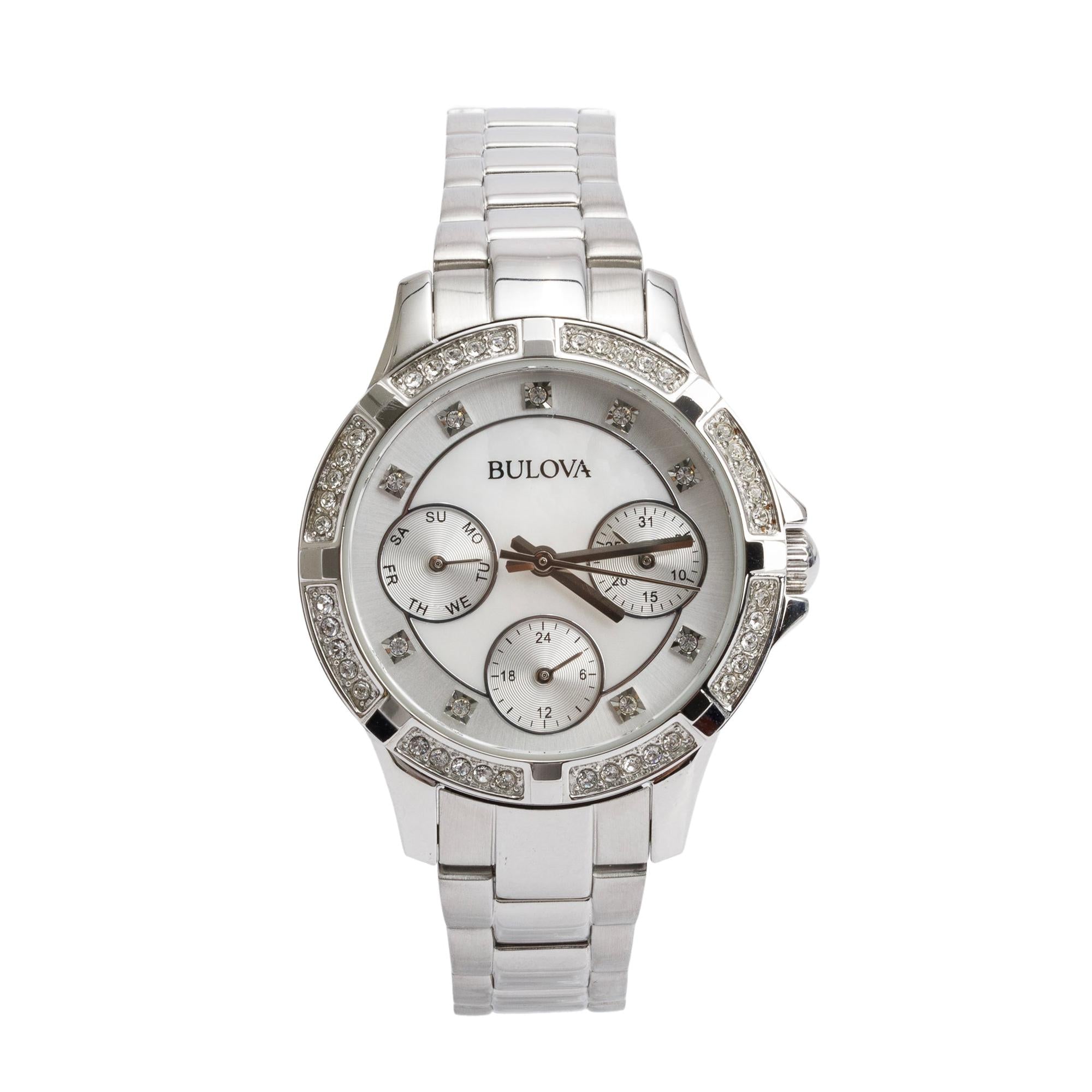 Bulova Stainless Steel Sutton Crystal 32.5 MM Watch w/ Box