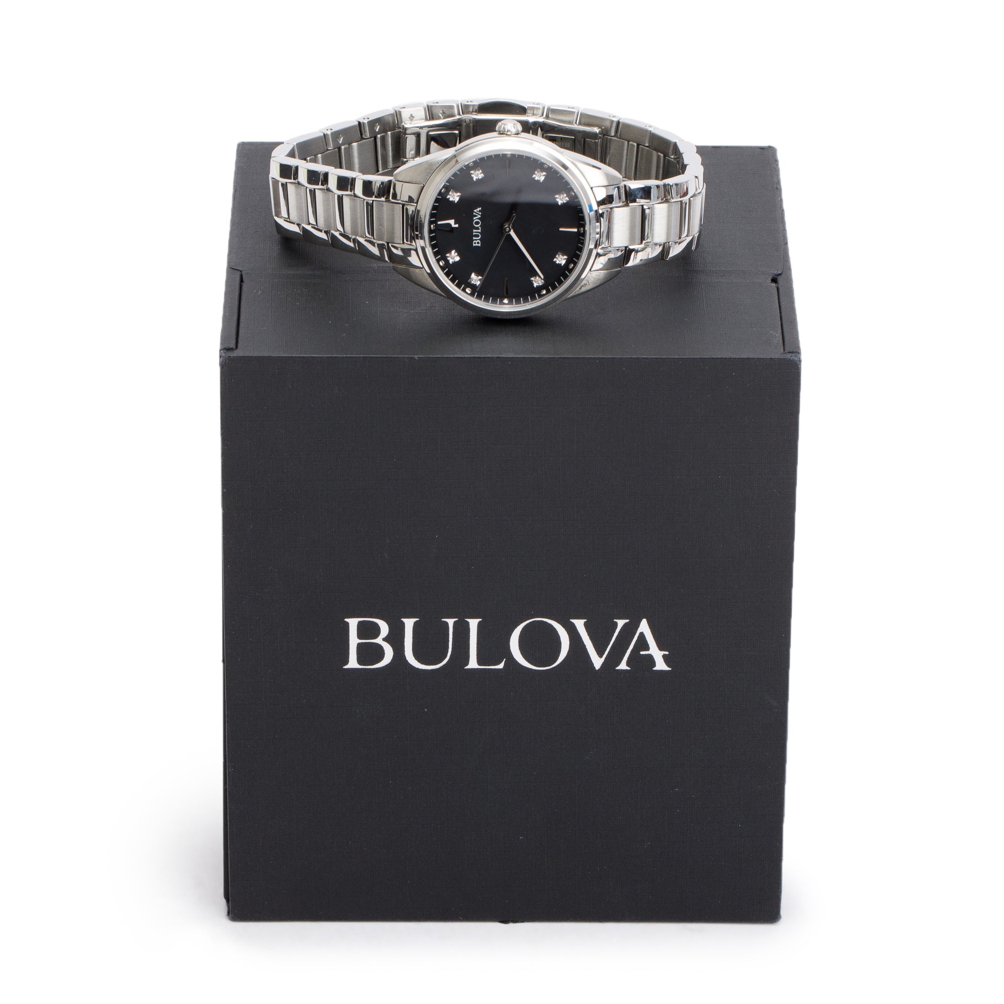 Bulova Stainless Steel Sutton Diamond Dial 32.5 MM Quartz Watch w/ Box