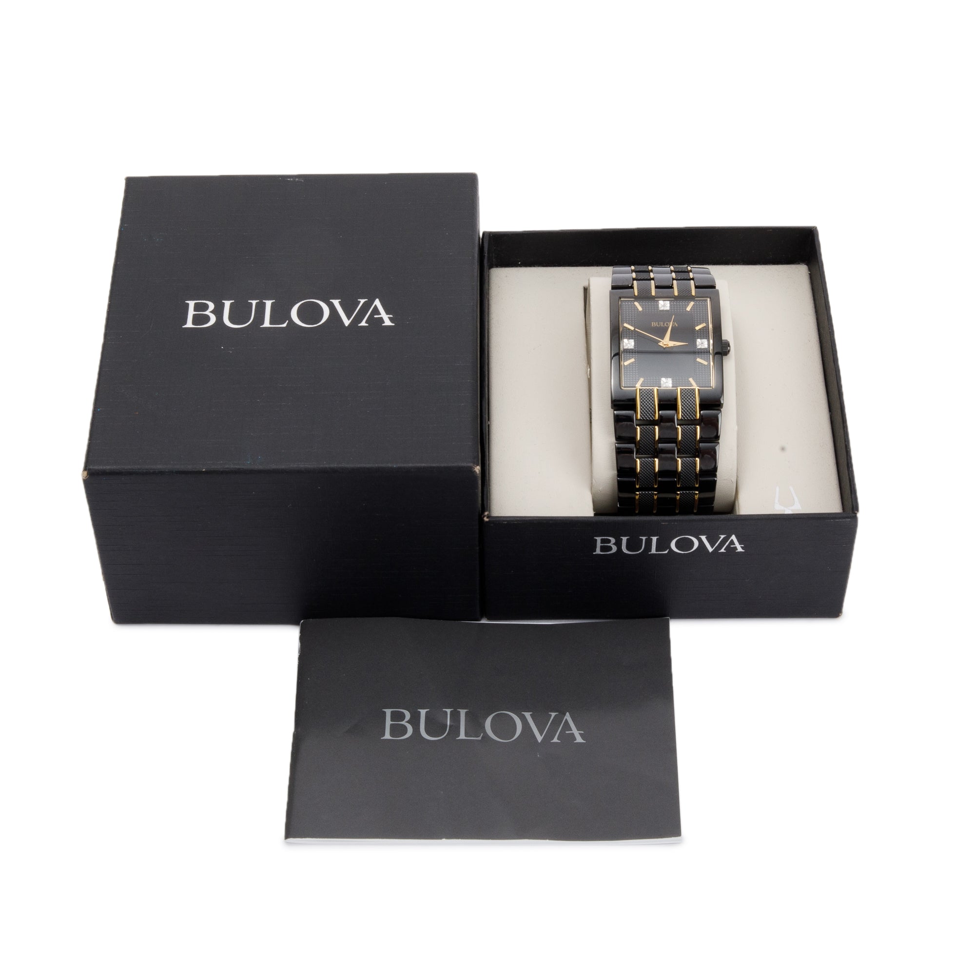 Bulova Two-Tone Plated Stainless Steel Diamond Dial 30 MM Rectangular Watch w/ Box