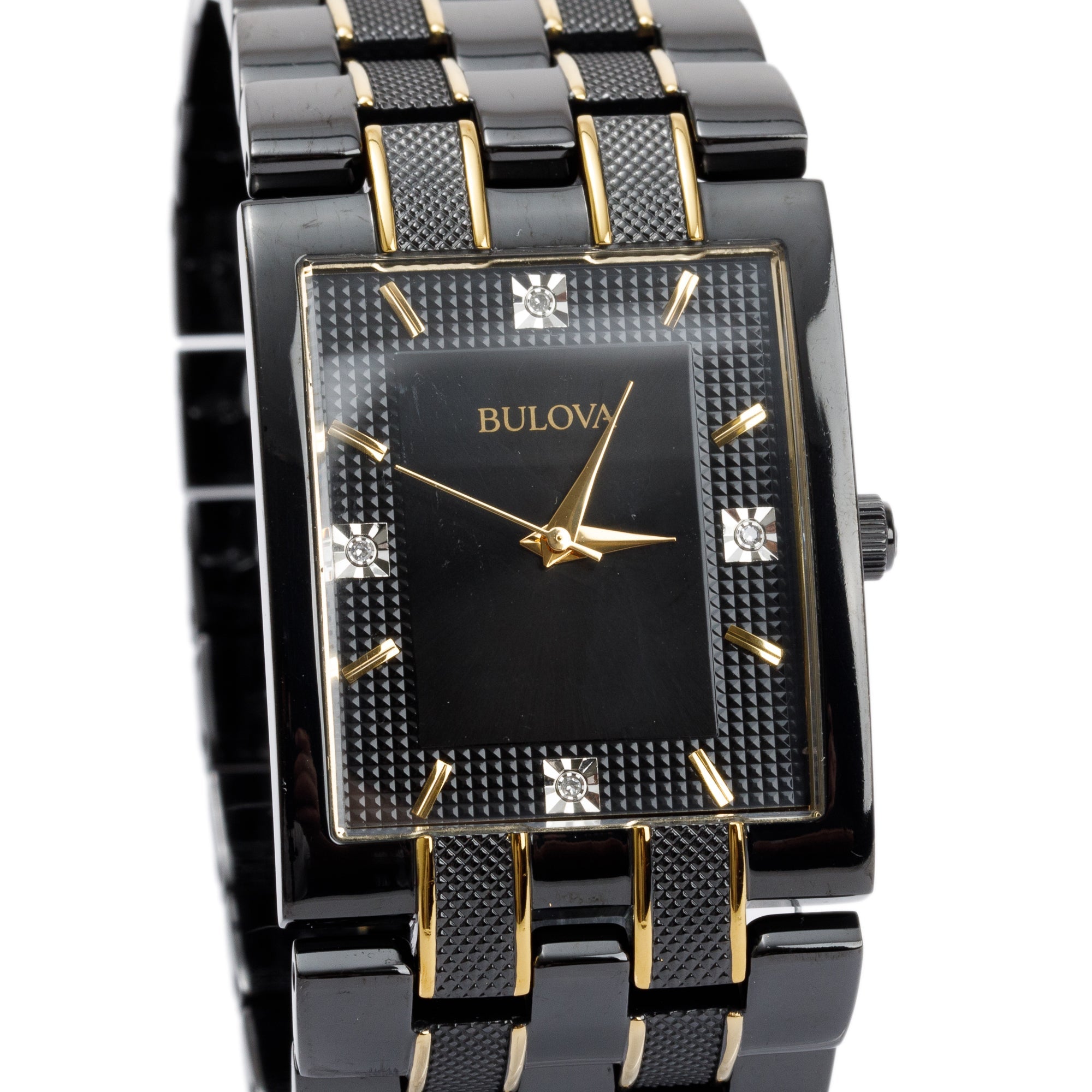 Bulova Two-Tone Plated Stainless Steel Diamond Dial 30 MM Rectangular Watch w/ Box