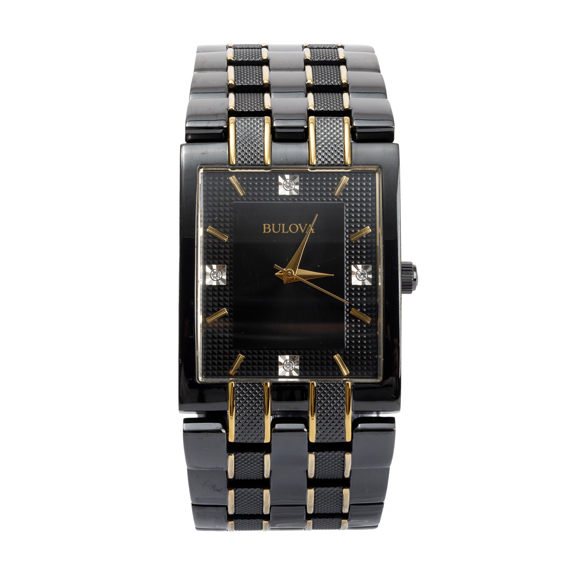 Bulova Two-Tone Plated Stainless Steel Diamond Dial 30 MM Rectangular Watch w/ Box