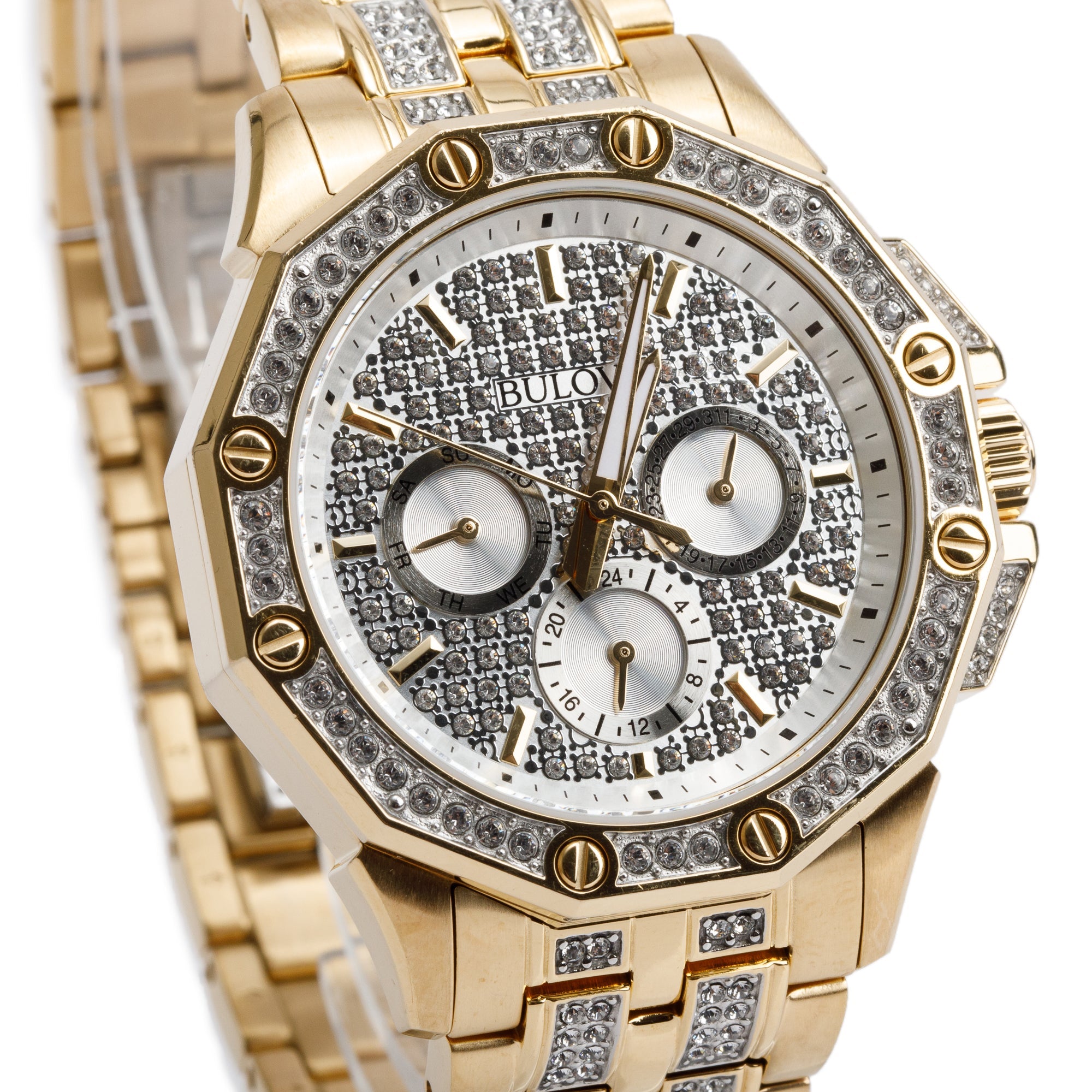 Bulova Yellow Gold-Plated Stainless Steel Octava Crystal 41.5 MM Quartz Watch 98C126