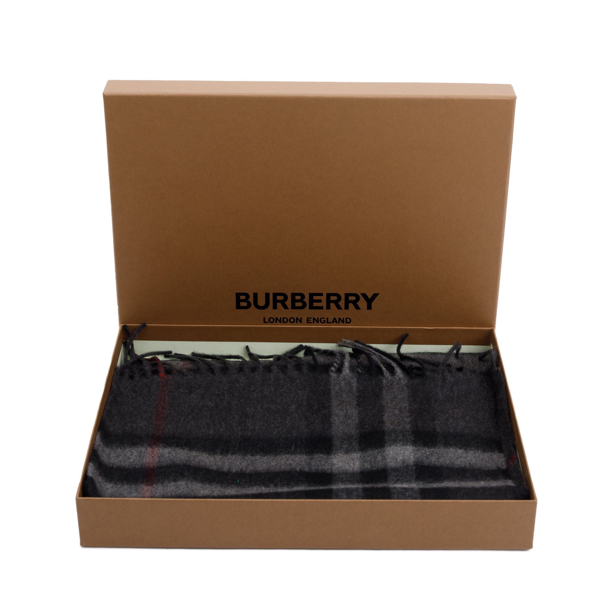 Burberry 2023 Black & Charcoal Giant Check Cashmere Scarf w/ Box & Receipt