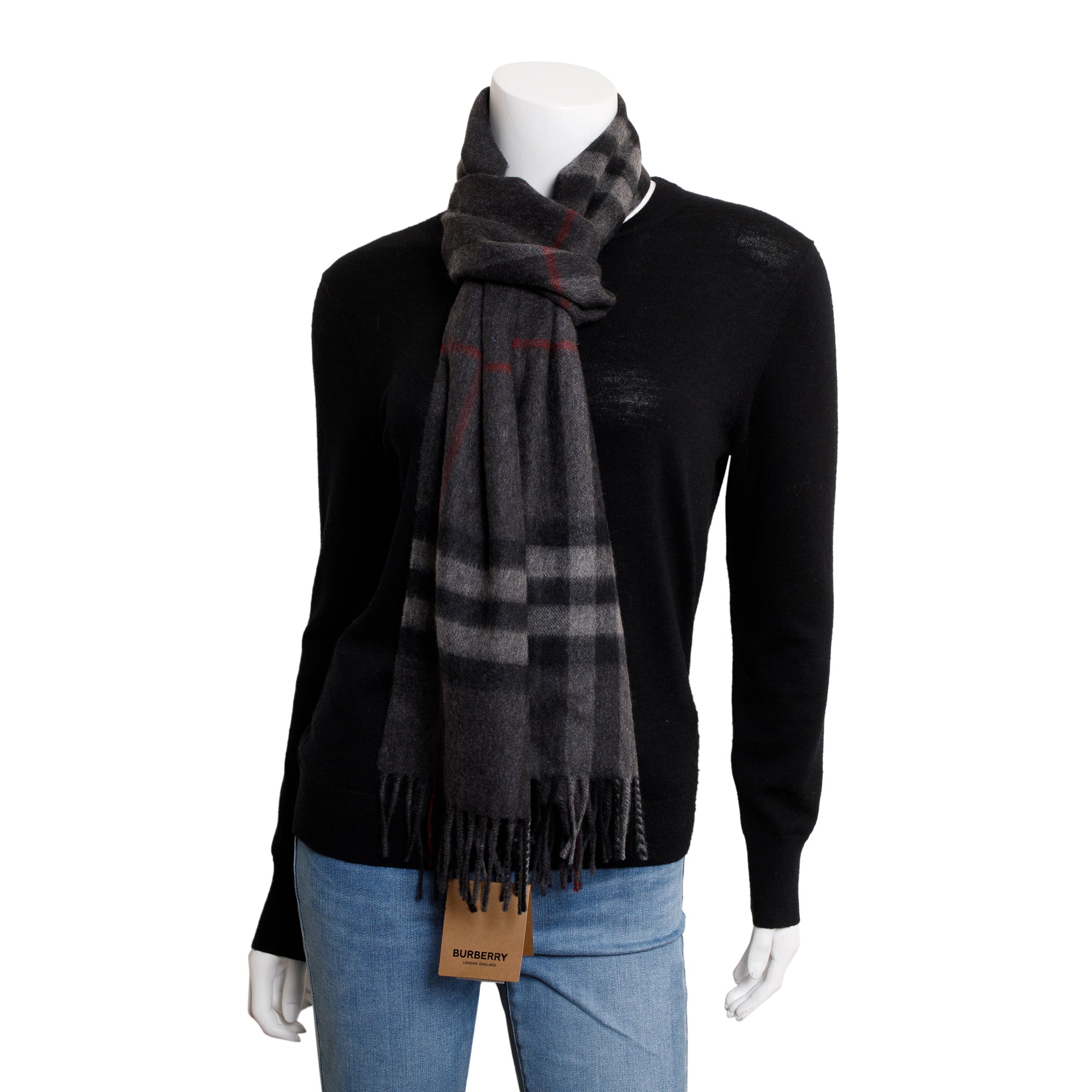 Burberry 2023 Black & Charcoal Giant Check Cashmere Scarf w/ Box & Receipt