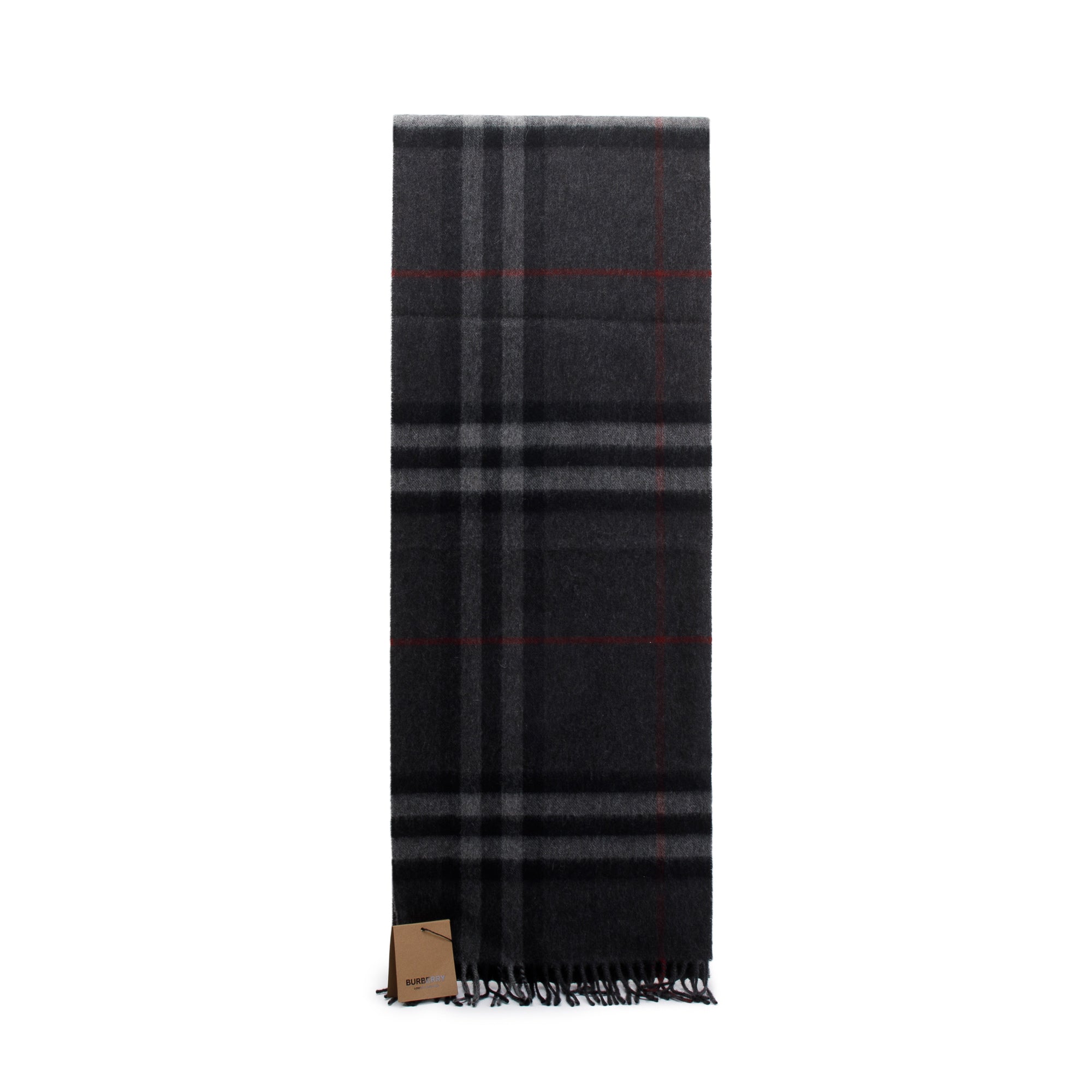 Burberry 2023 Black & Charcoal Giant Check Cashmere Scarf w/ Box & Receipt