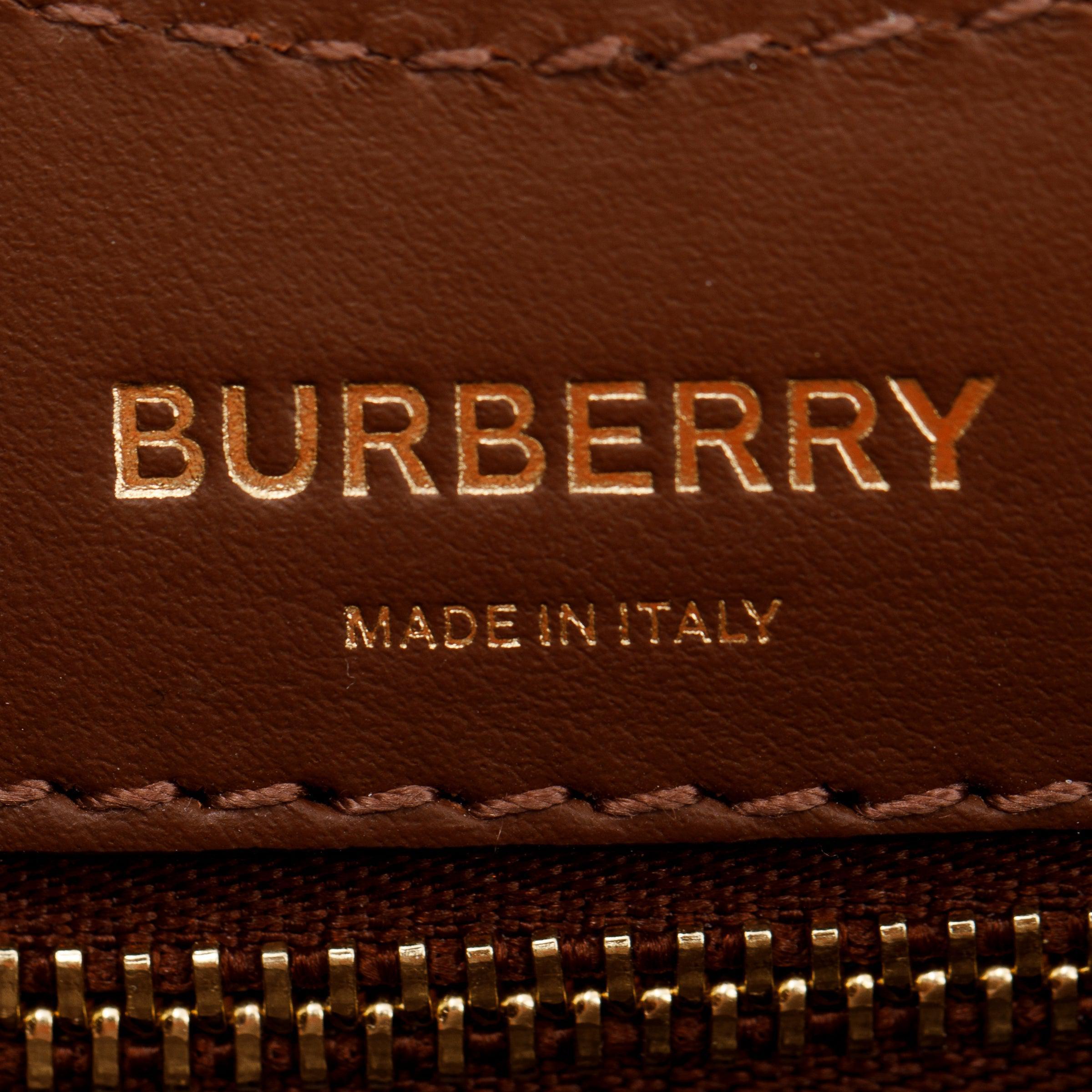 Burberry 2023 Brown Check Canvas and Black/Brown Leather Mini Pocket Bag w/ Box & Receipt