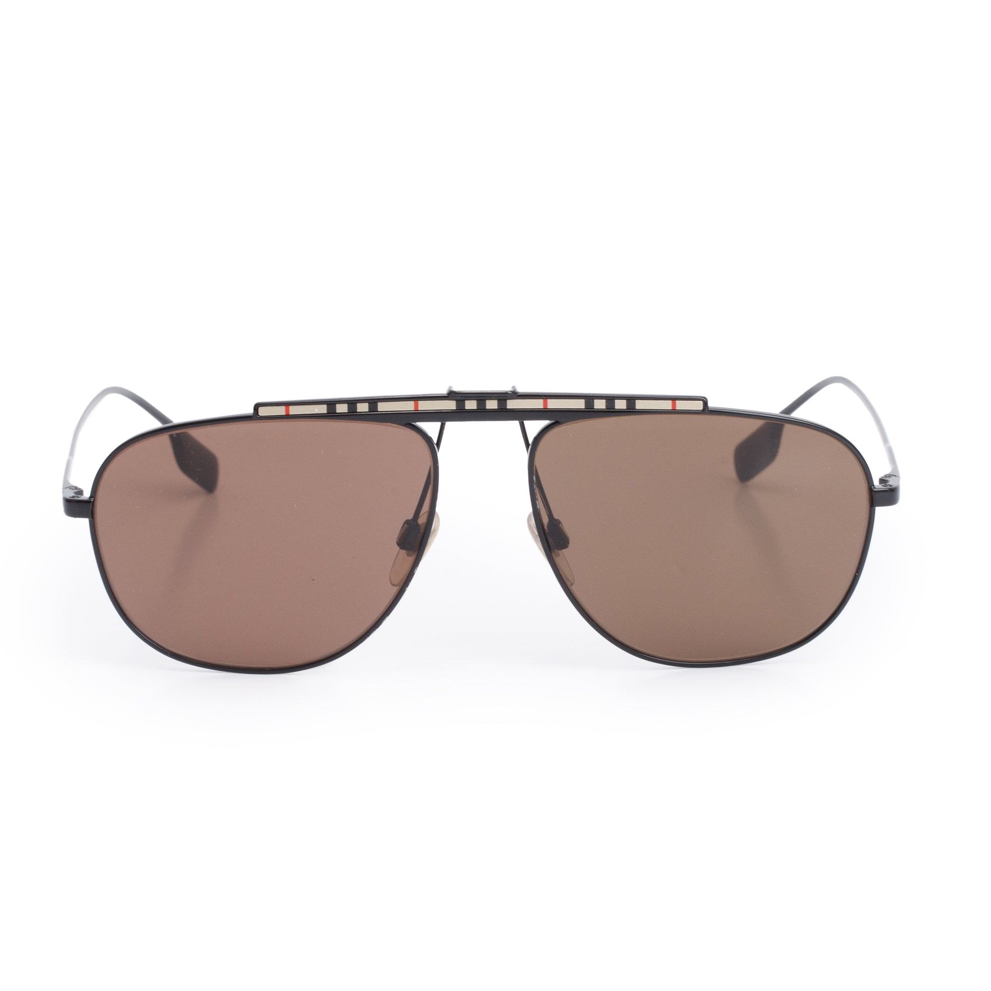 Burberry B 3121 Black & Check Metal Frame Aviator Sunglasses w/ Case