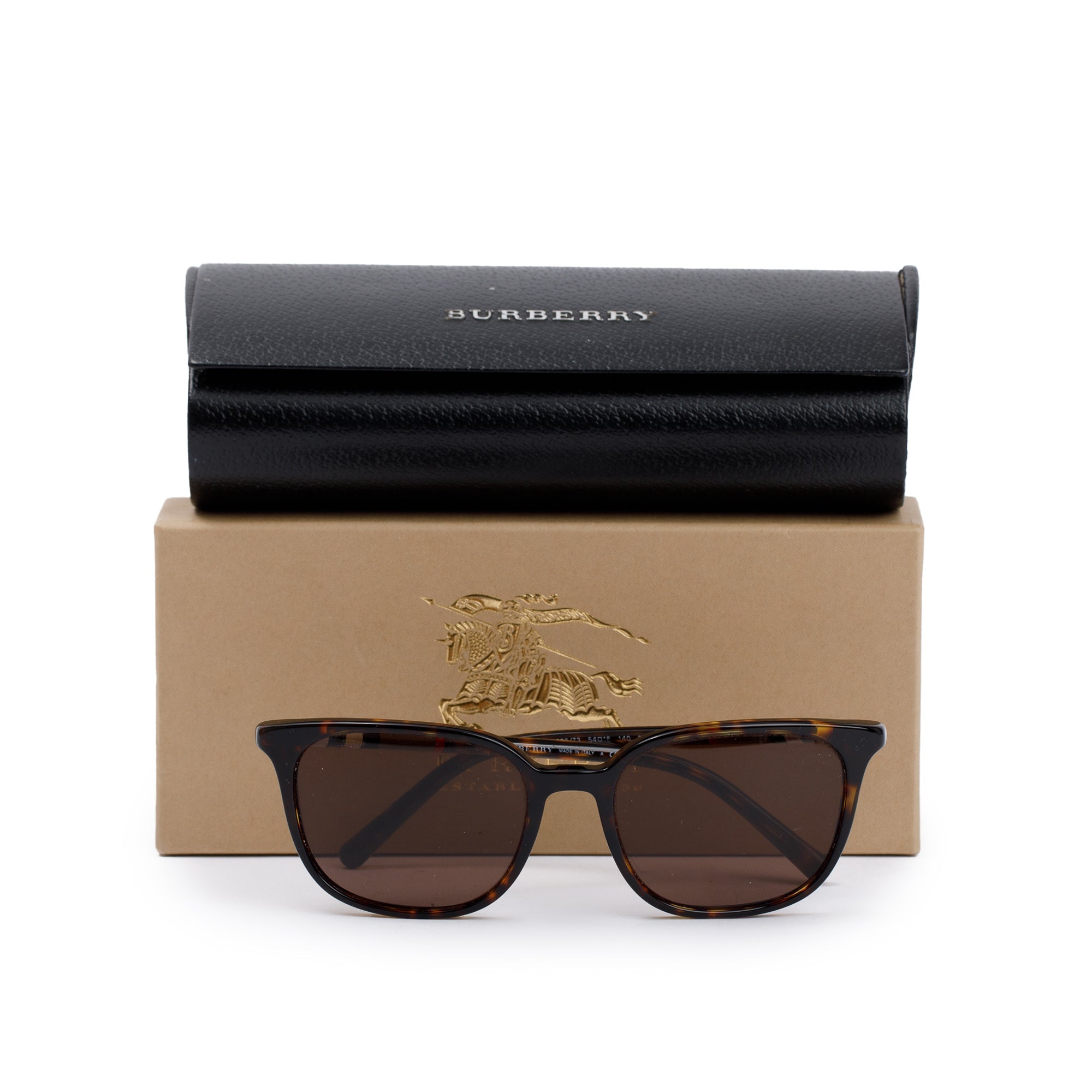 Burberry B 4144 Check & Havana Acetate Round Sunglasses w/ Box & Case