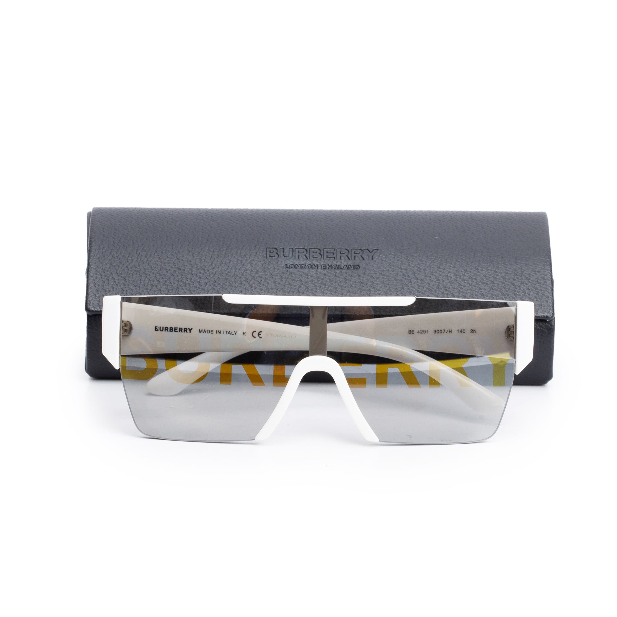 Burberry BE 4291 White Acetate Logo Shield Sunglasses w/ Case