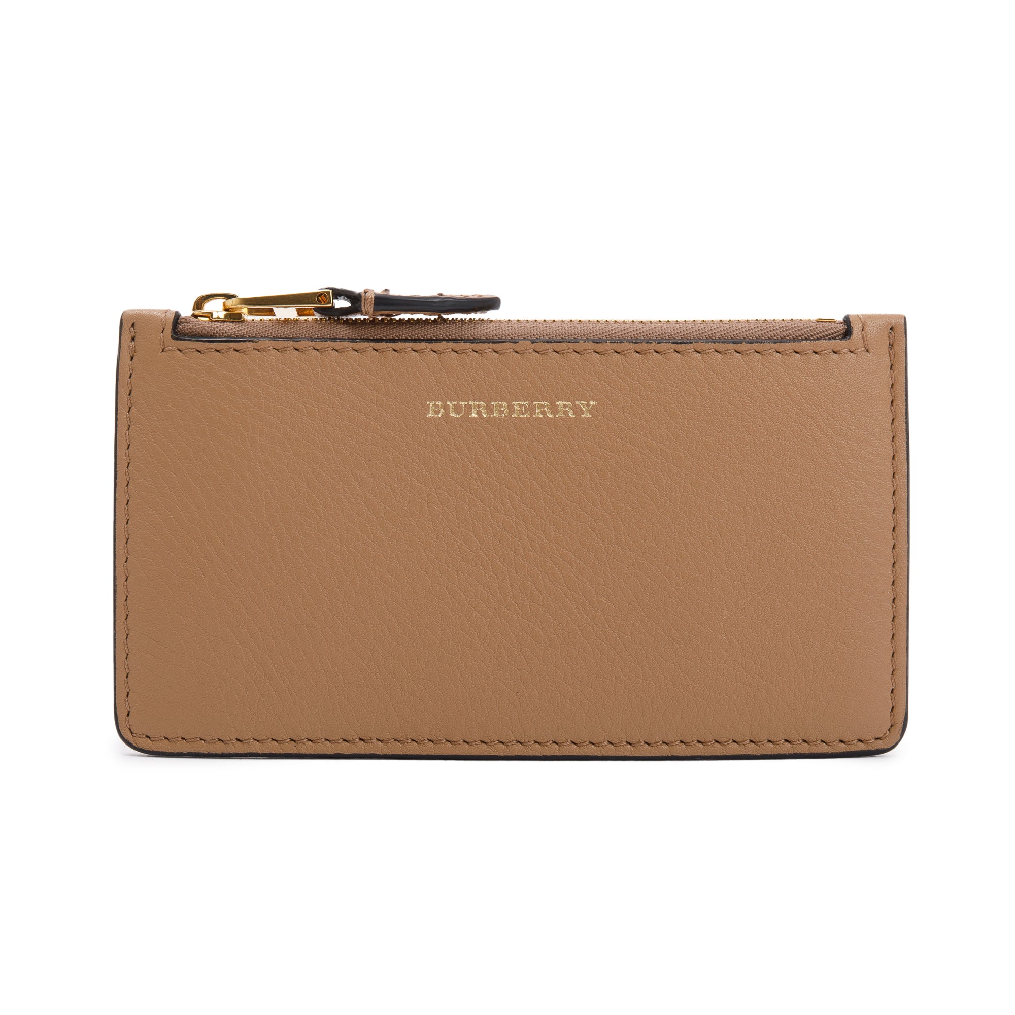 Burberry Beige Calfskin Leather Zip Card Case w/ Box & Receipt