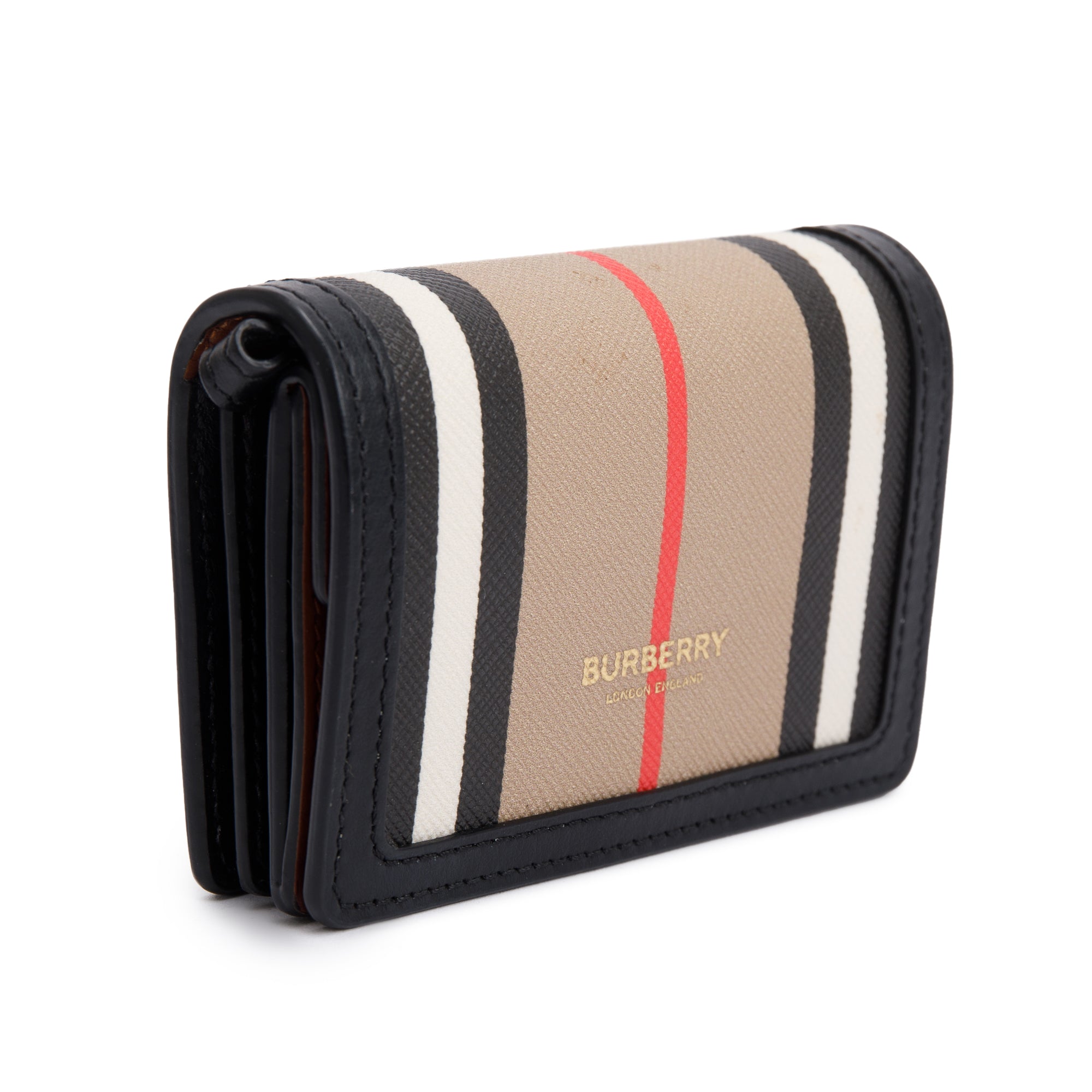 Burberry Beige E-Canvas Icon Stripe Card Holder Wallet