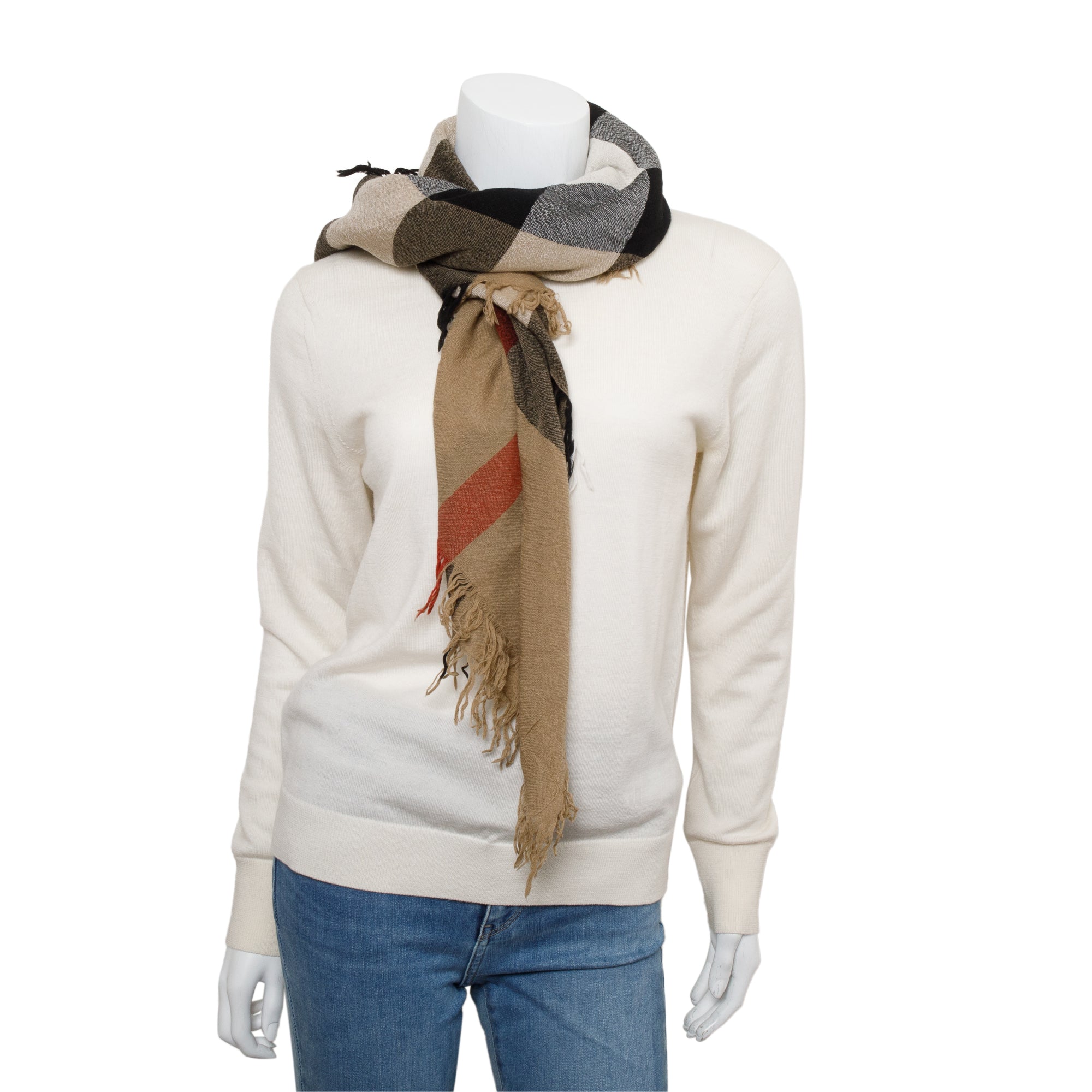 Burberry Beige Giant House Check Cashmere Silk Scarf