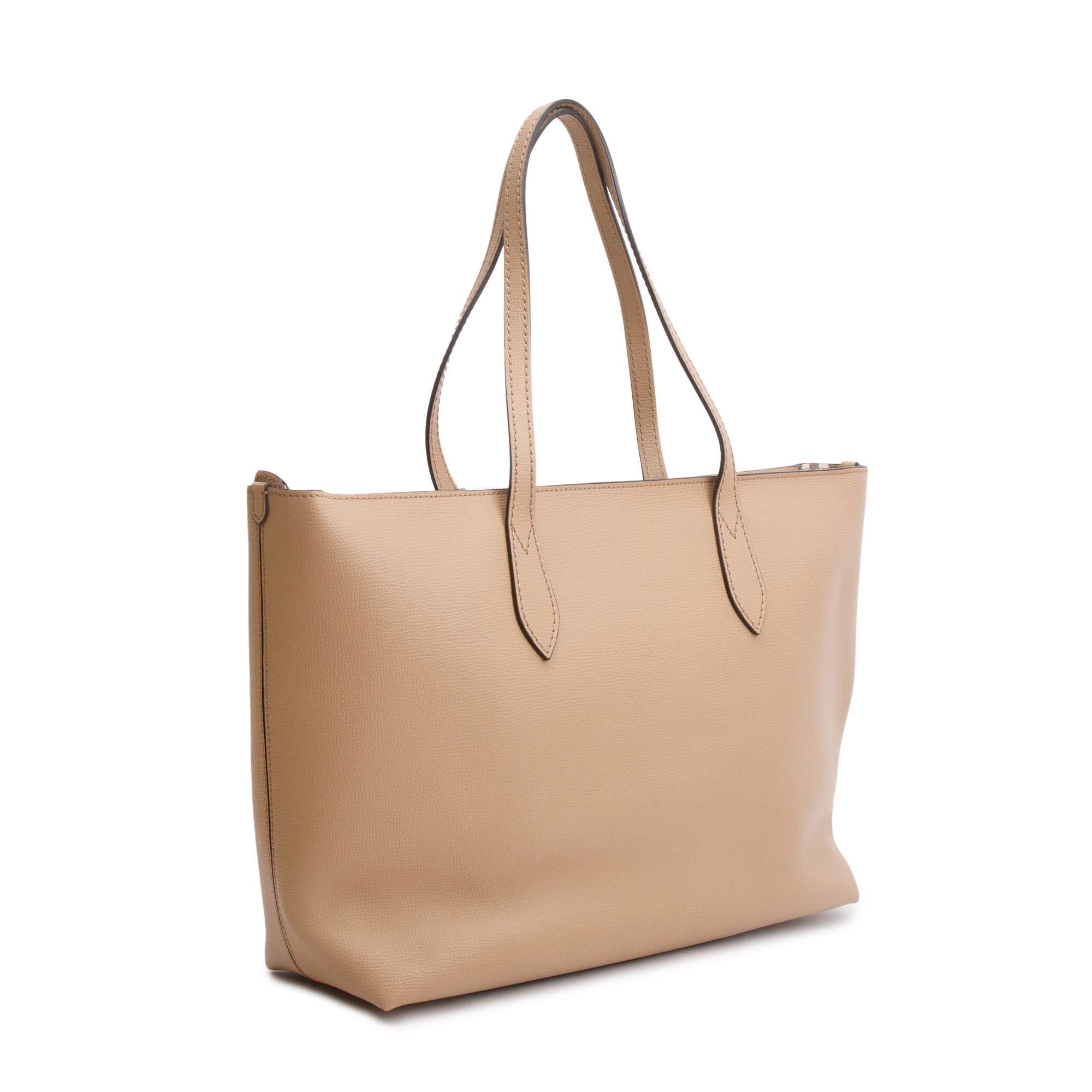 Burberry Beige Grained Leather Zip Tote Bag