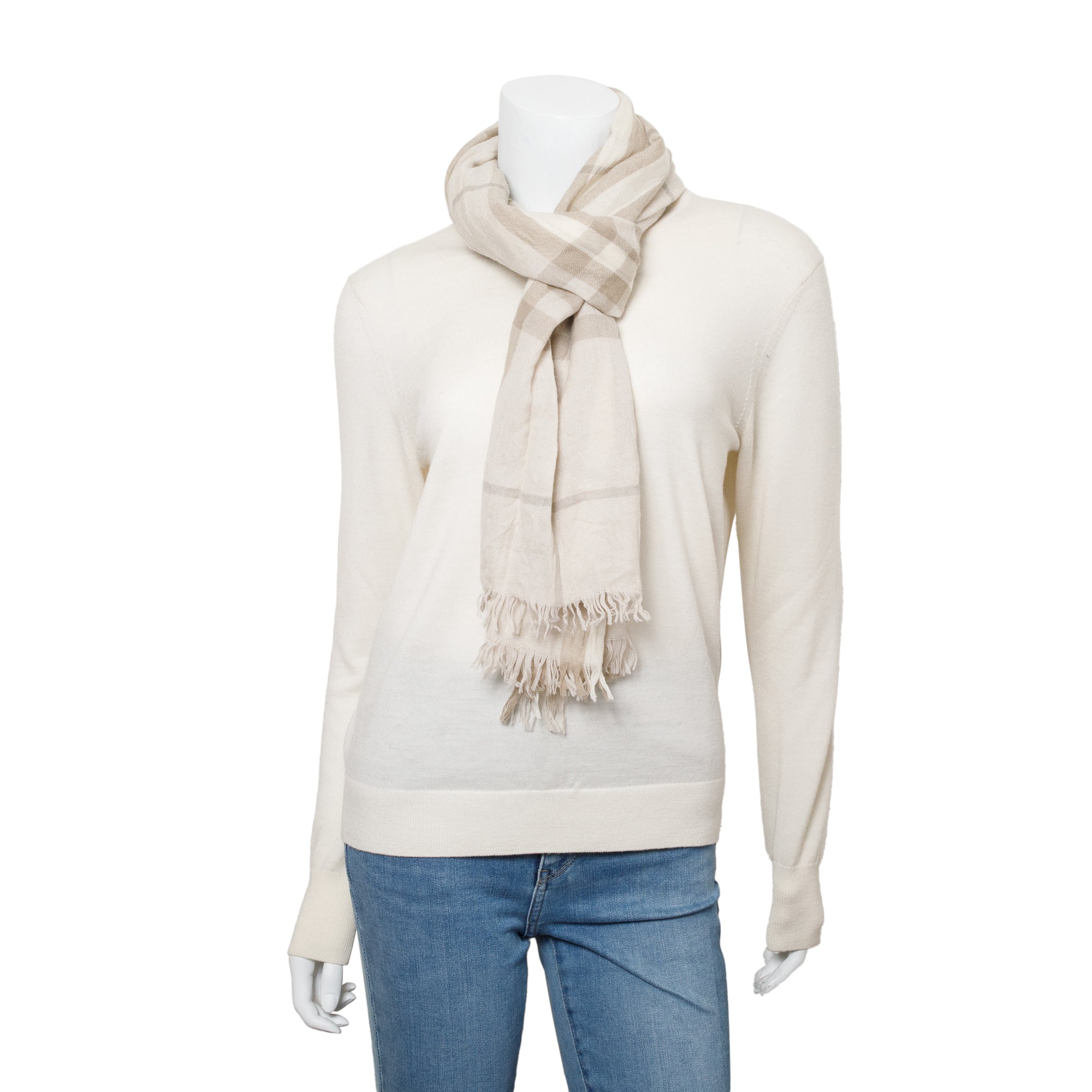 Burberry Beige Nova Check Silk Wool Scarf