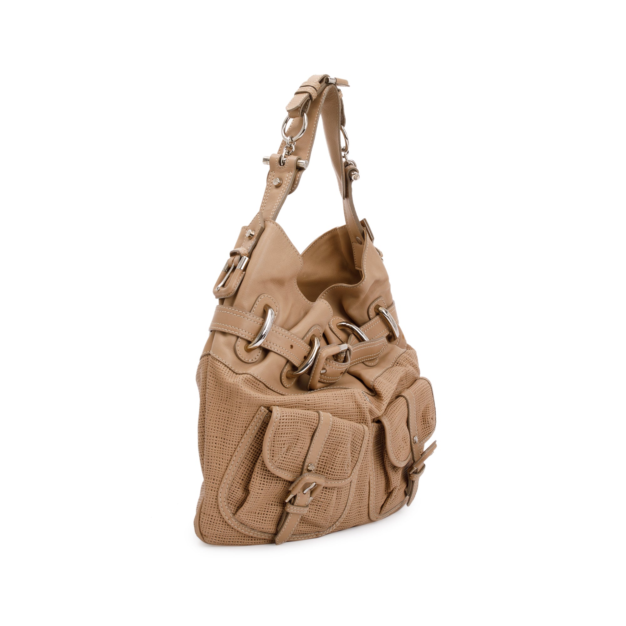 Burberry Beige Perforated Calfskin Leather Bromley Front Pocket Bag